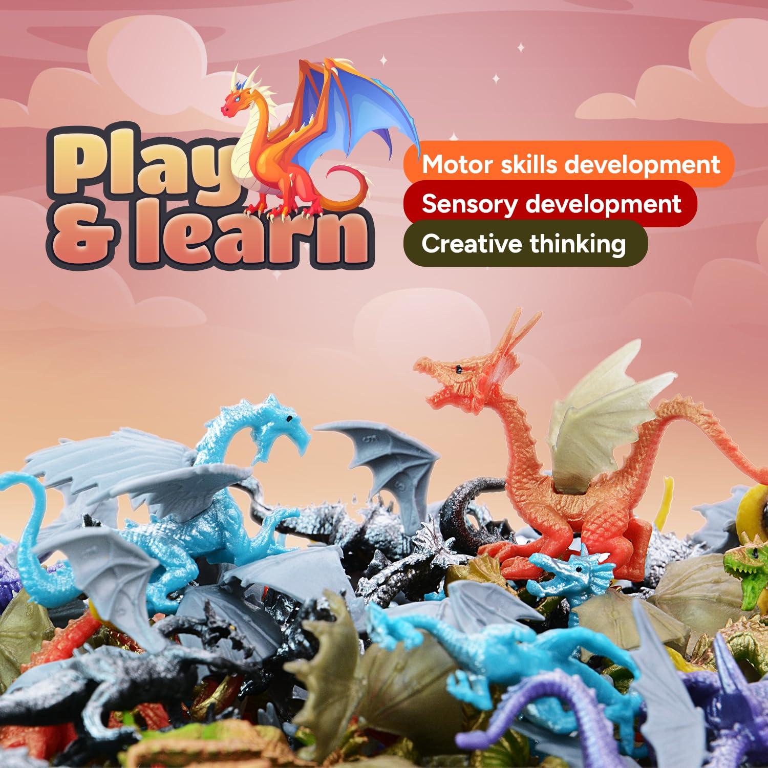 Entervending Bulk Toys - 2 Inch Dragon Toys - 100 Pcs Dragon Playset for Party Favors - Pinata Stuffers - Goodie Bag Supplies - Bulk Gifts for Kids - Vending Machine Toys - Easter Gifts for Kids