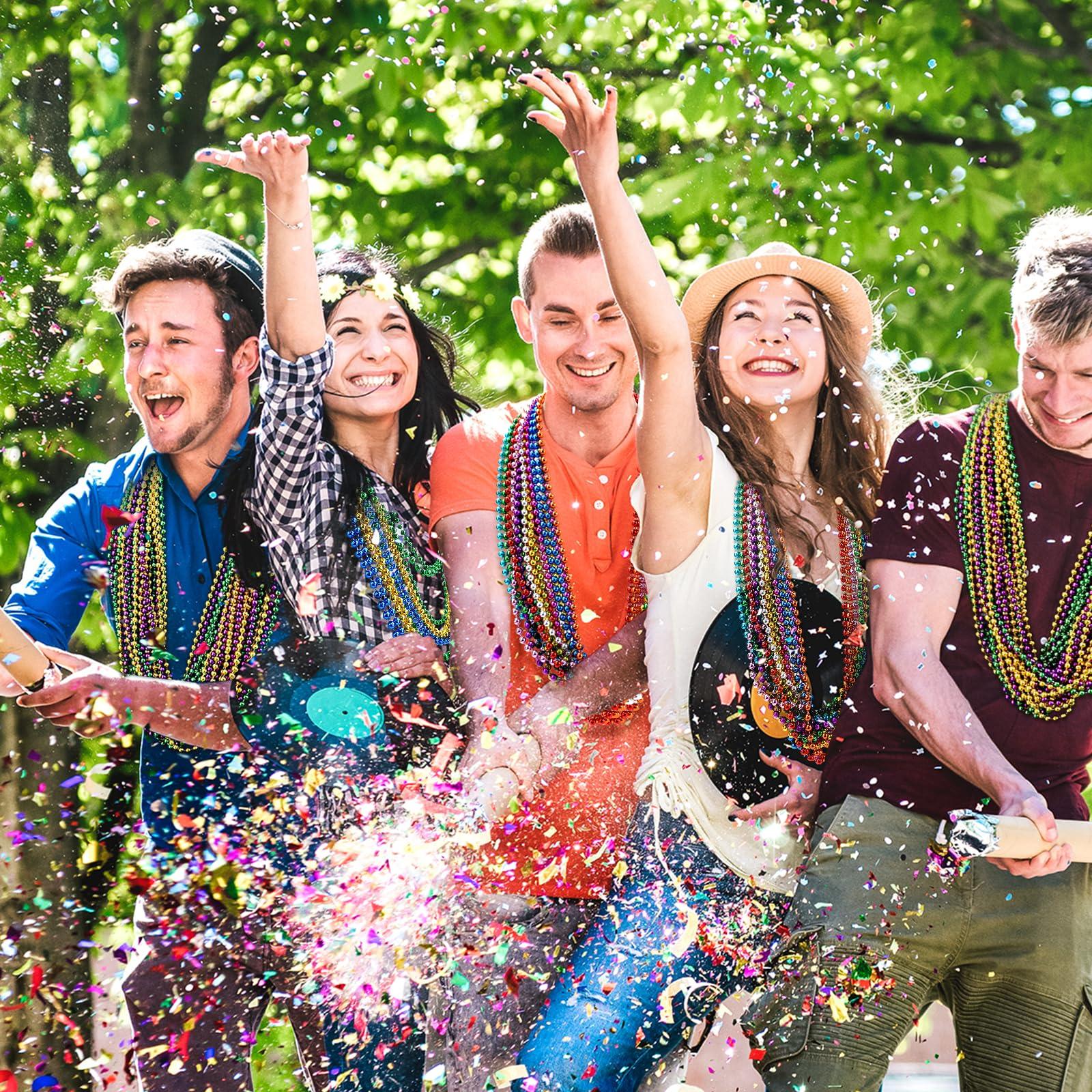 ZHLISHQINJJ 288PCS Mardi Gras Beads, 12 Colors Mardi Gras Beads Bulk, 33\'\' 7mm Mardi Gras Beads Necklaces, Metallic Beaded Necklaces for Party Costume Matching, Mardi Gras Parades Throw, Dress-up Events