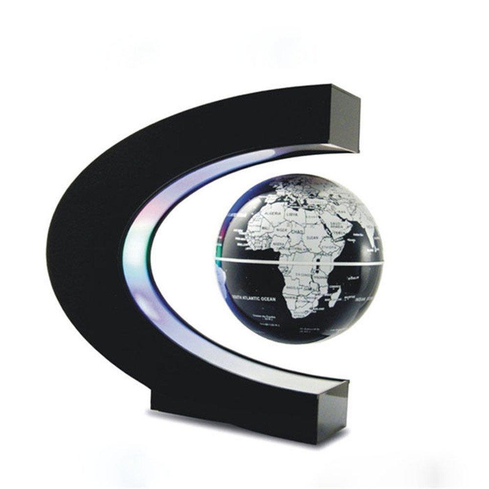 Senders Senders Floating Globe with LED Lights C Shape Magnetic Levitation Floating Globe World Map for Desk Decoration (Black-Silver)