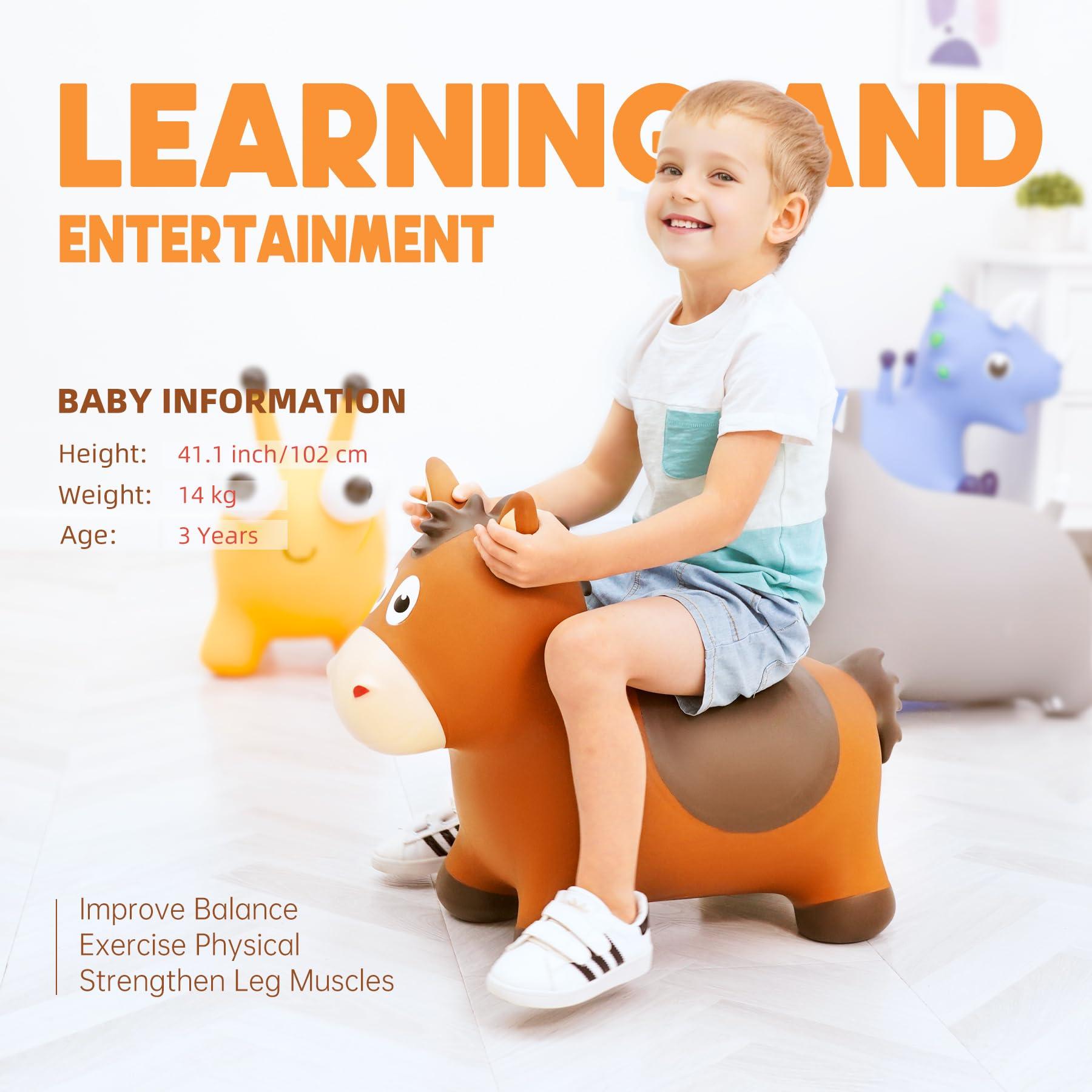 ZOOJOY ZOOJOY Bouncy Horse Hopping Toys, Inflatable Animal Horse Toys for Toddlers 1-3, Outdoor Indoor Bounce and Ride On Bouncer for Boys Girls, Birthday Gifts for 18 Months 2 3 4 5 6 Year Old with Pump