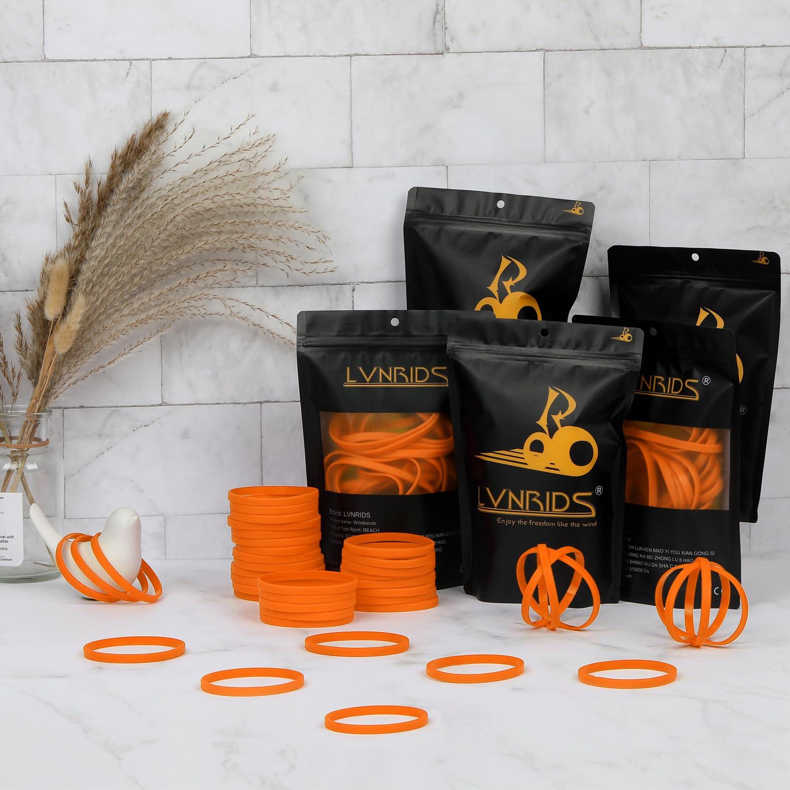 LVNRIDS LVNRIDS 100 PCS Rubber Bracelets Silicone Wristbands 8 inch Length Sports Elastic Wristband Bracelet Bulk Gifts for Men Women Teacher Student Party Orange
