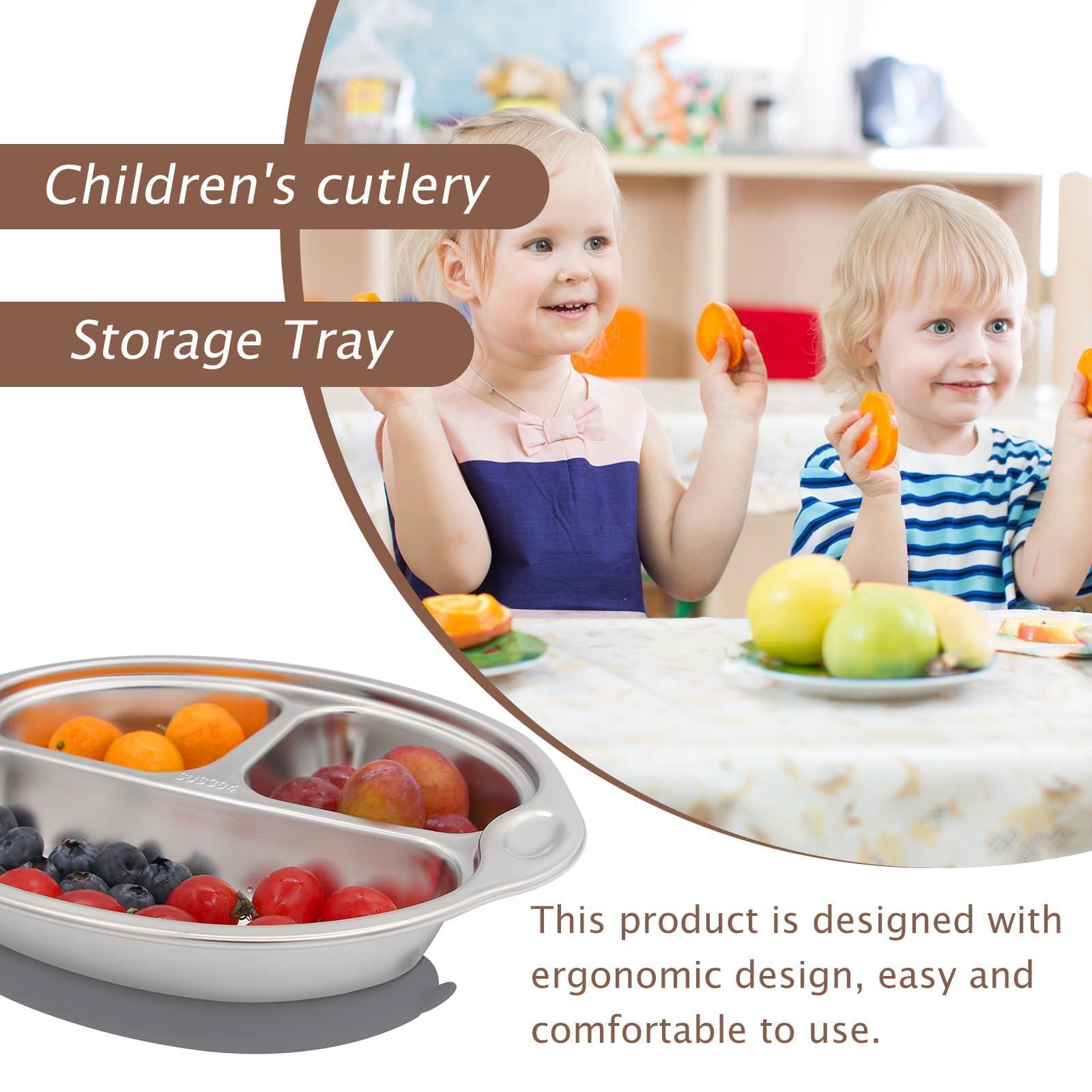Mrs. Chou Stainless Steel Baby Suction Plates: Divided Plates Designed for Babies and Toddlers, Made of 100% Food-Grade Materials Ideal for Baby-Led Weaning BPA-Free Toddler Feeding Dishwasher Safe Gray