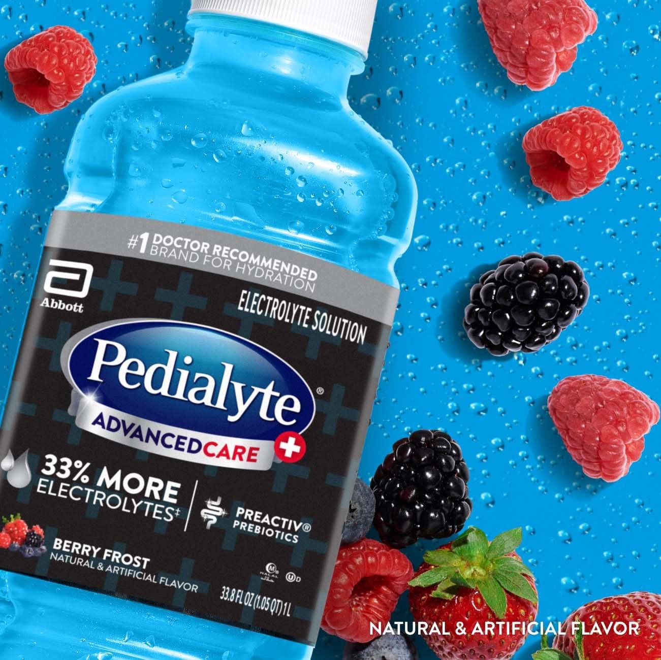 Pedialyte Pedialyte Advancedcare Plus Electrolyte Drink, 1 Liter, 4 Count, with 33% More electrolytes & Has Preactiv Prebiotics, Berry Frost, 33.8 Fl Oz (Pack of 4)