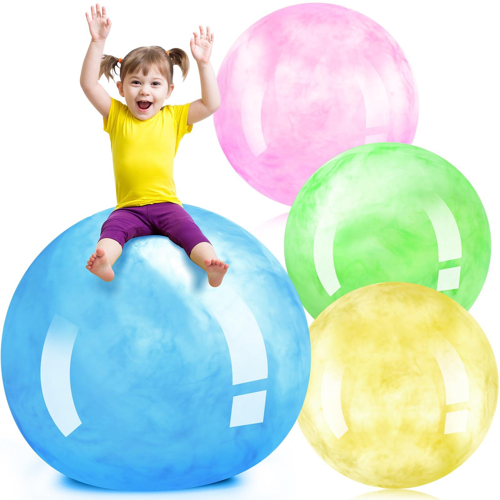 Meooeck Meooeck 4 Pcs Inflatable Marbleized Big Bouncy Balls Large Rubber Ball Giant Inflatable Ball Inflatable Kickball Giant Beach Balls for Kids and Adult (Sweet Color, 27 Inch)