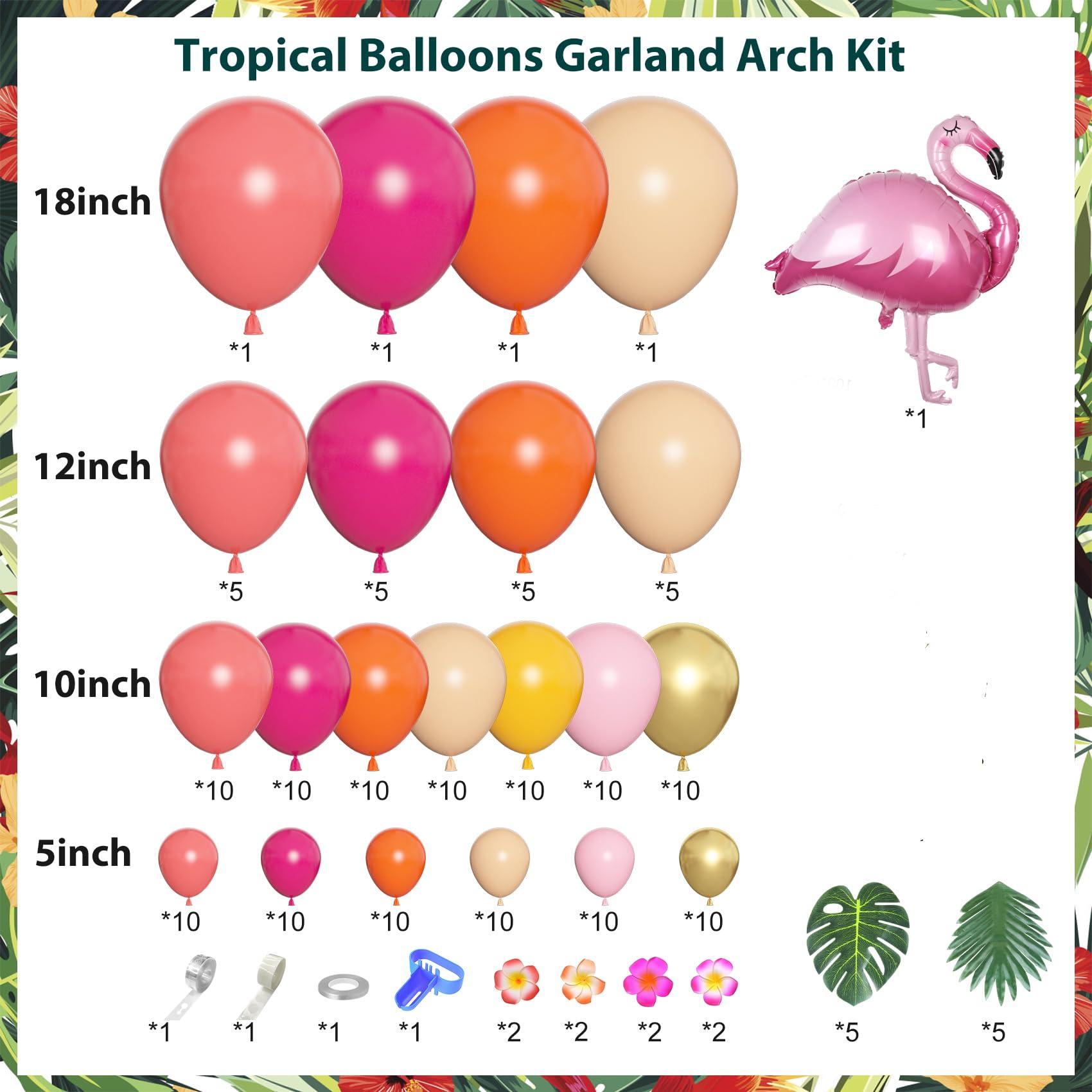 Ouddy Life Ouddy Life 178Pcs Tropical Balloons Arch Garland Kit, Luau Tropical Party Decorations with Aloha Pineapple Coconut Hot Pink Aqua Blue Balloons & Palm Leaves for Hawaiian Summer Birthday Supplies