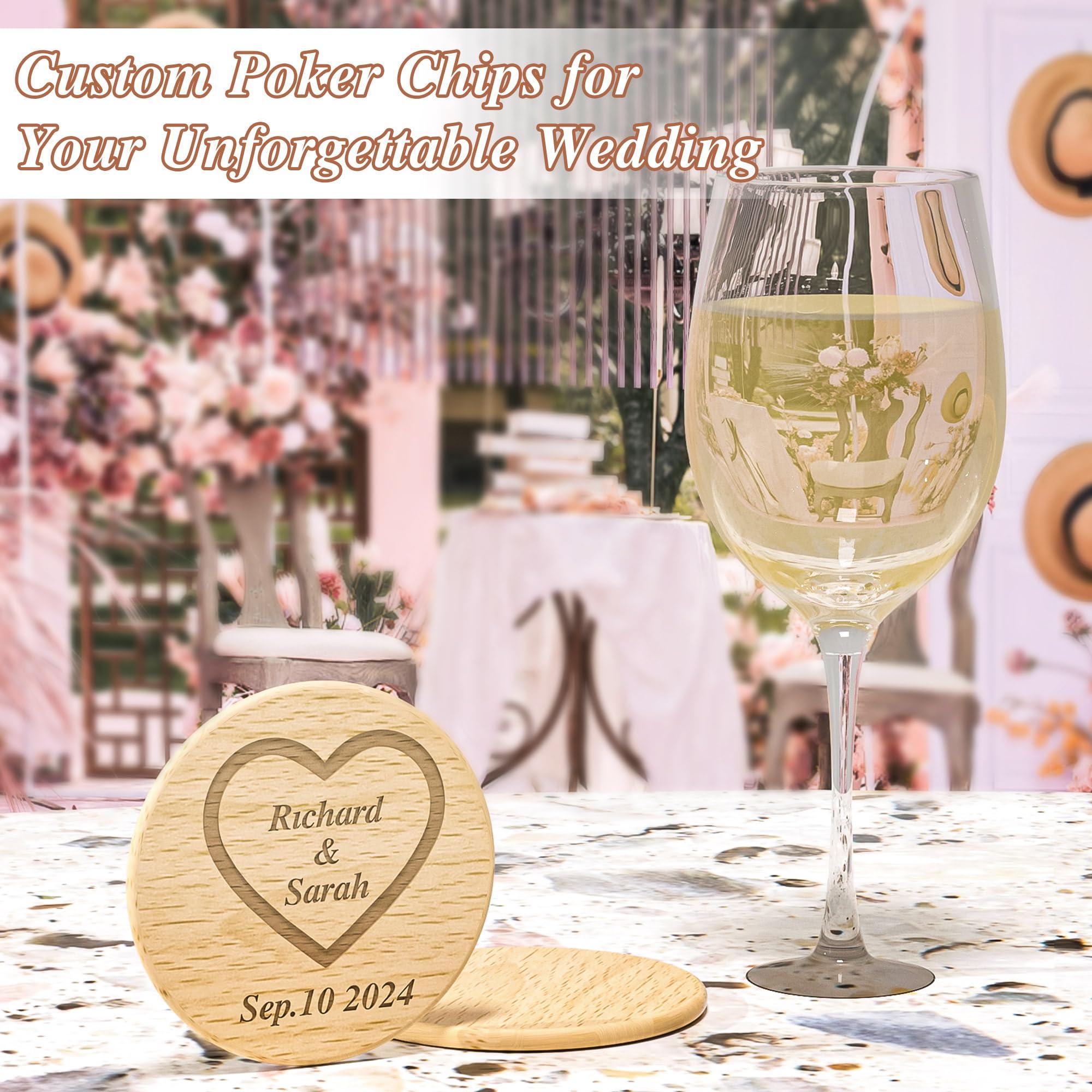 MANBATTLE MANBATTLE 100 Custom Wooden Poker Chips, Wooden Drink Tokens Double Sided Laser Engraved Your Logo and Text, Personalized Wood Round Drink Chips for Bar, Party, Wedding, Game Night, Casino Night