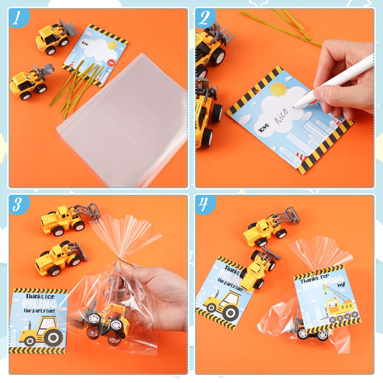 Meooeck Meooeck 24 Sets Mini Construction Vehicles with Gifts Cards and Bags Construction Pull Back Vehicles Mini Excavator Toys for Birthday Party Favors Cake Stocking Stuffers Supplies