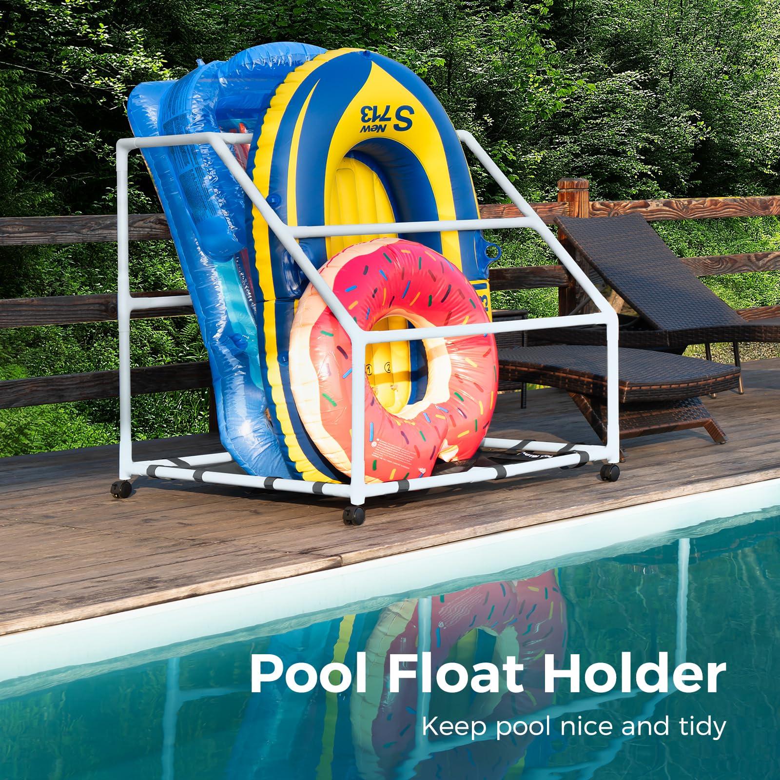 POOL FELLOWS POOL FELLOWS Pool Float Holder, Poolside Float Storage, Rust-Proof Float Rack, Anti-UV Float Organizer, Outdoor Pool Float Container for Floaties, Noodles, (Light Blue, Basic Plus)
