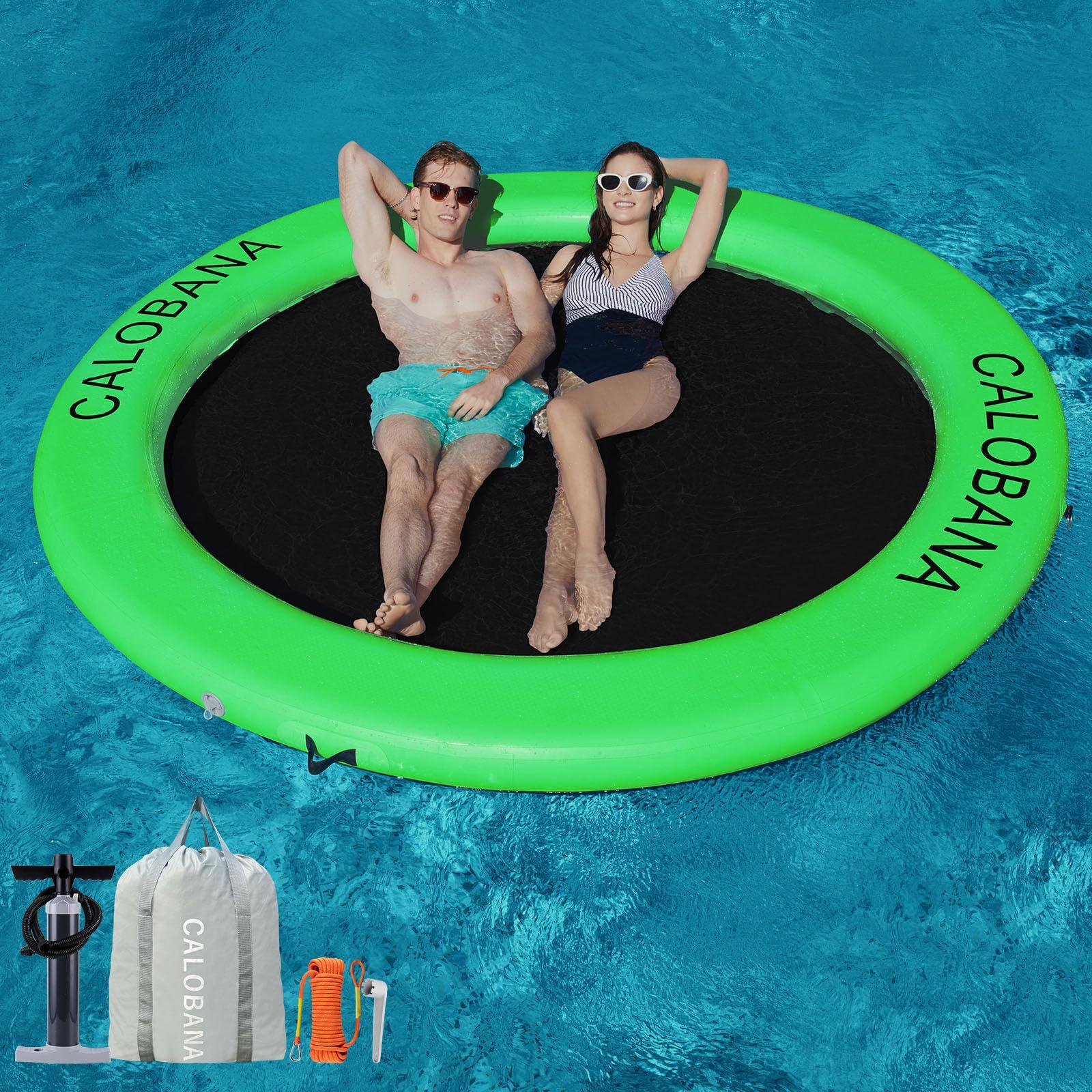 CALOBANA CALOBANA Float Ring 8ft Inflatable Water Hammock Island with Mesh Tanning Pool Lounger Float for Adults Round Floating Mat Raft for Party Multi Person
