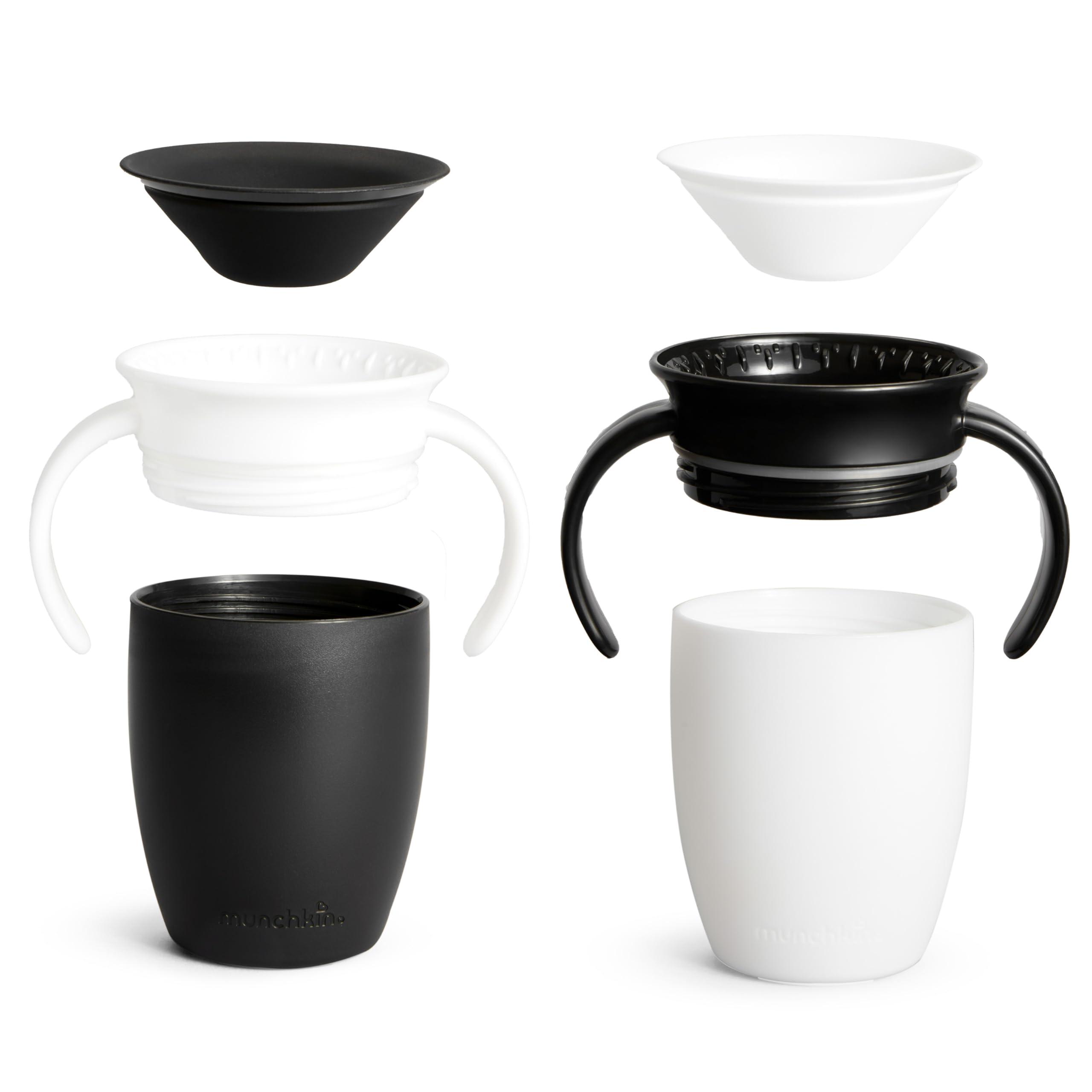 Munchkin Munchkin Miracle 360 Trainer Sippy Cup with Handles, Spill Proof, 7 Ounce, 2 Pack, Black/White