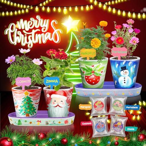 Tekoly 4 Set Paint & Plant Flower Gardening Kit - Gifts for Girls Ages 8-12, Arts and Crafts for Kids Ages 8-12, Kids Gardening Set, Birthday Toys Christmas Gifts for Girls Boys Ages 4 5 6 7 8 9 10 11 12