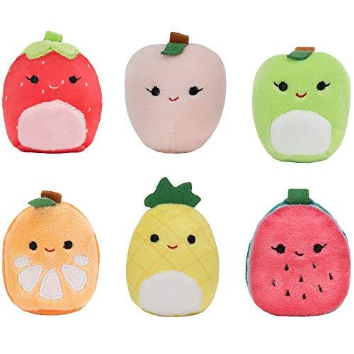 Squishville Squishville by Squishmallows Mini Plush Fruit Squad, Six 2" Soft Minimallow Plush, Irresistibly Colorful Fruits, Mini Peach, Pineapple, and Watermelon