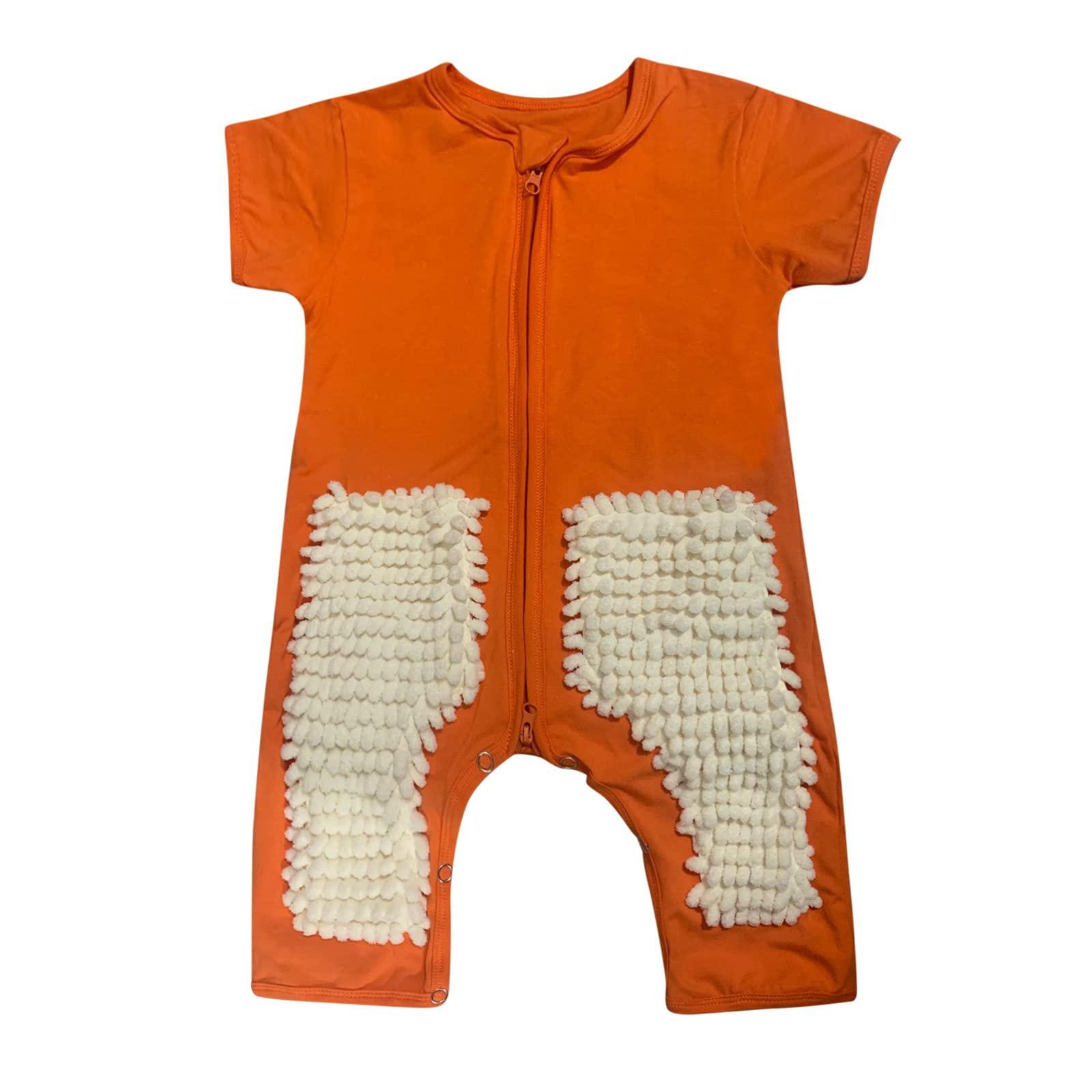 COJCOIHN Cute Baby Mop Onesie, Cleaning Mop Romper Funny Short Sleeve Infant Jumpsuit Floor-Clean One Piece Outfit Overalls Orange