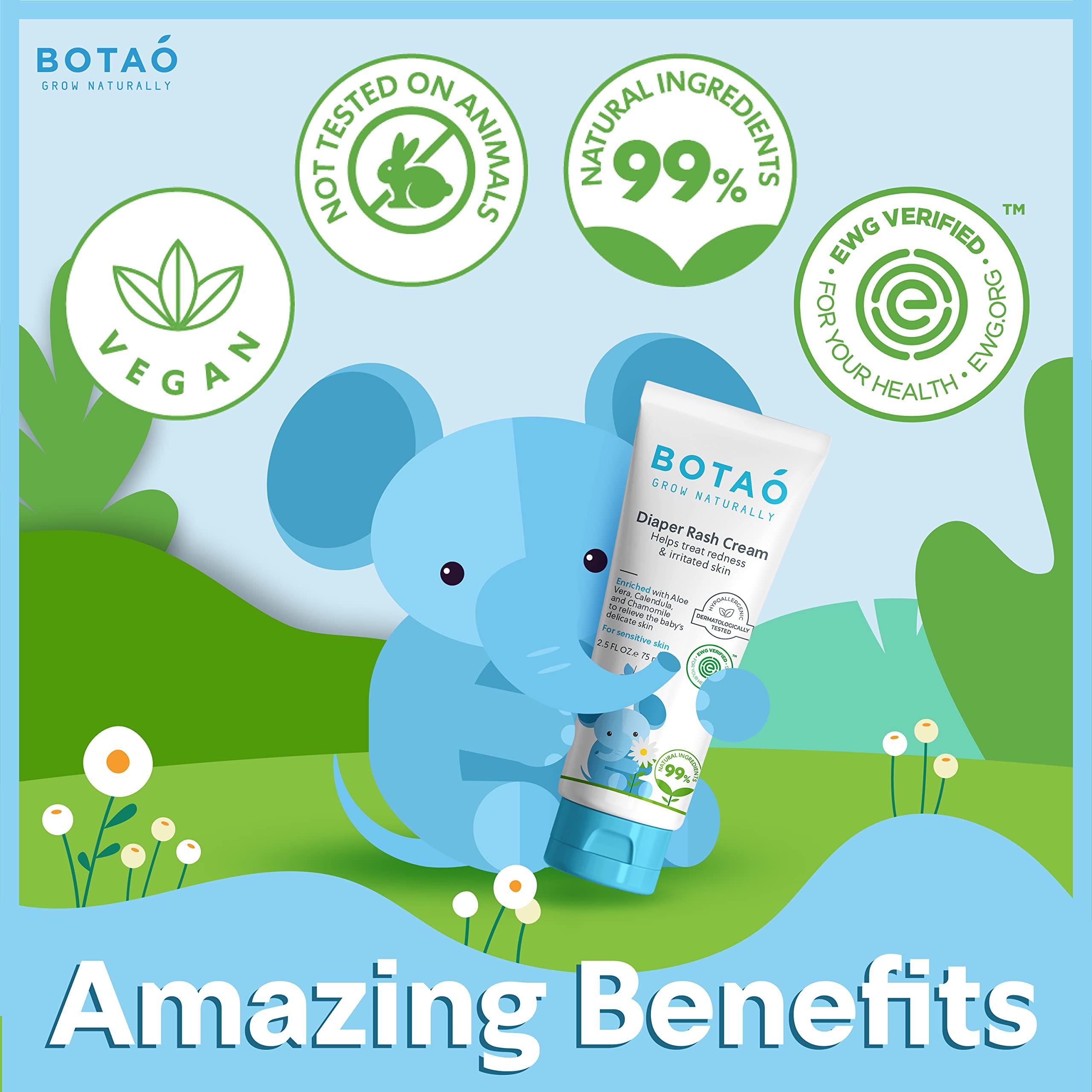BOTAO BOTAO Baby's Natural Diaper Cream | Organic Diaper Cream EWG Verified | Naturally Soothes Baby Rashes | Baby zinc Ointment Natural | For Sensitive Skin with Aloe Vera & Calendula, 2.5Oz