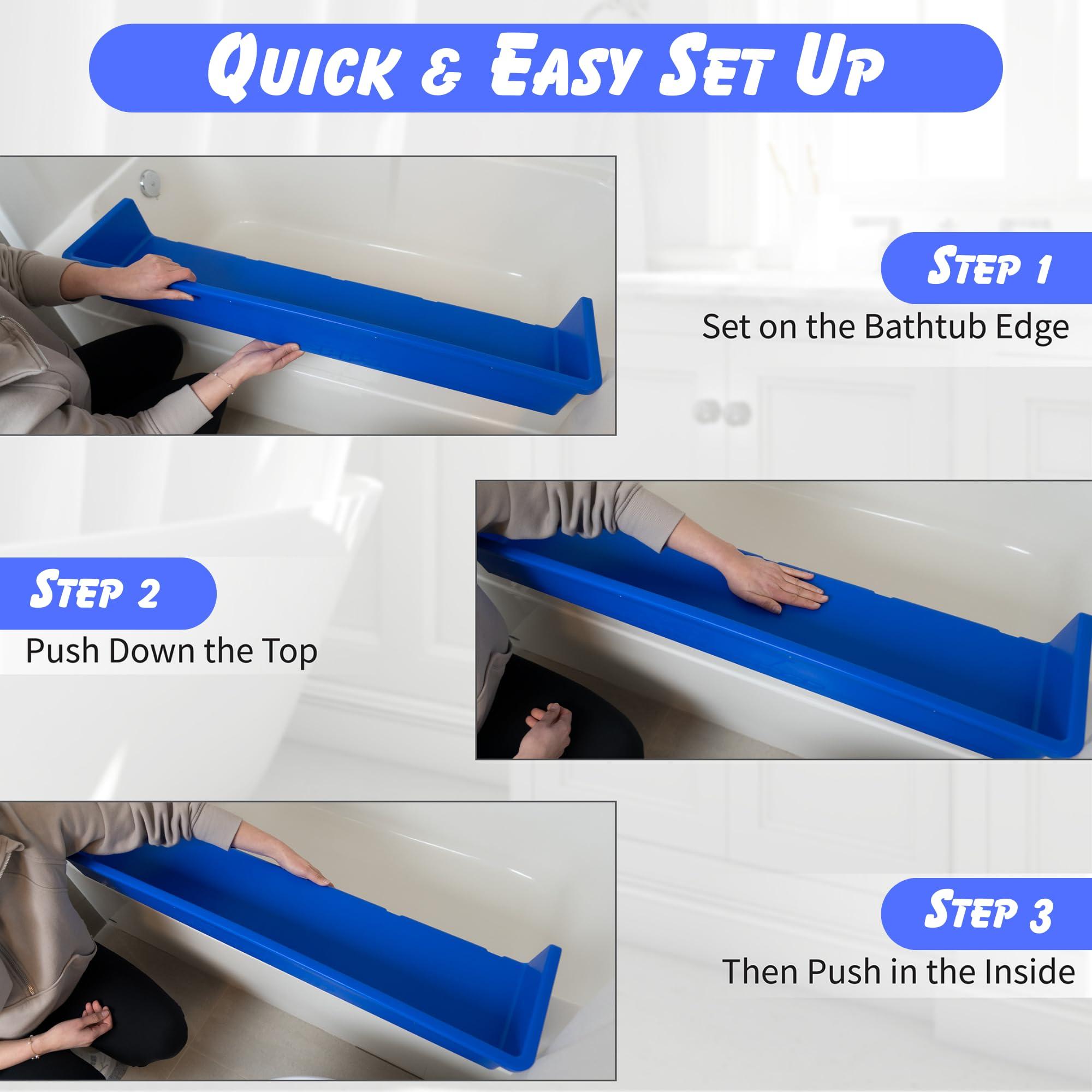 Tub Topper Tub Topper Bathtub Splash Guard Play Shelf Area -Toy Tray Caddy Holder Storage - Suction Cups Attach to Bath Tub - No Mess Water Spill in Bathroom - Fun for Toddlers Kids Baby (Blue)