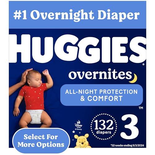 HUGGIES Huggies Size 3 Overnites Baby Diapers: Overnight Diapers, Size 3 (16-28 lbs), 132 Ct (2 Packs of 66)