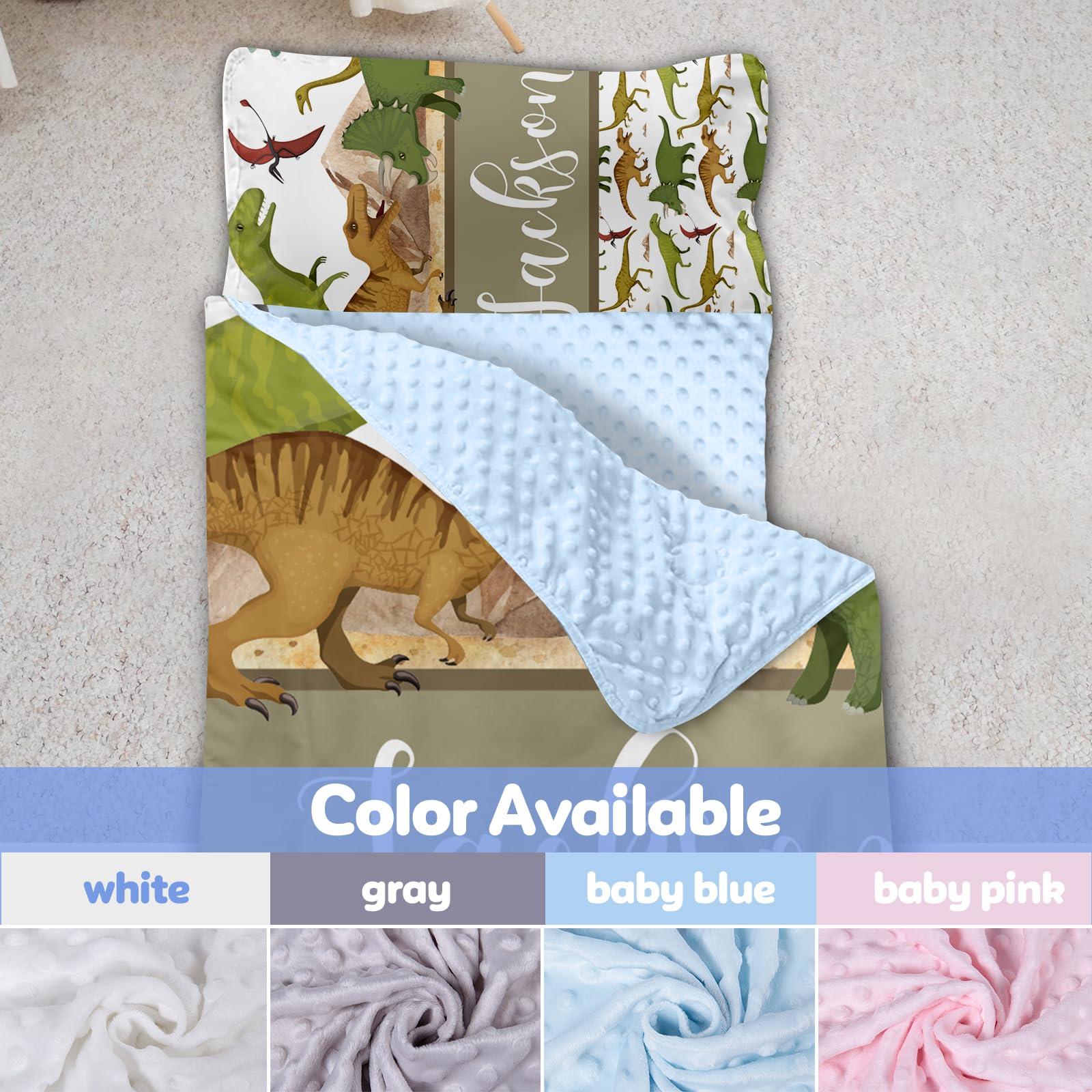 Kotagi Personalized Toddler Nap Mat for Daycare Cot Bedding, Custom Baby Name Sleeping Bag for Preschool Kindergarten, Brown Dinosaurs Portable Nap Mats with Pillow Blanket for Kids Children Boy