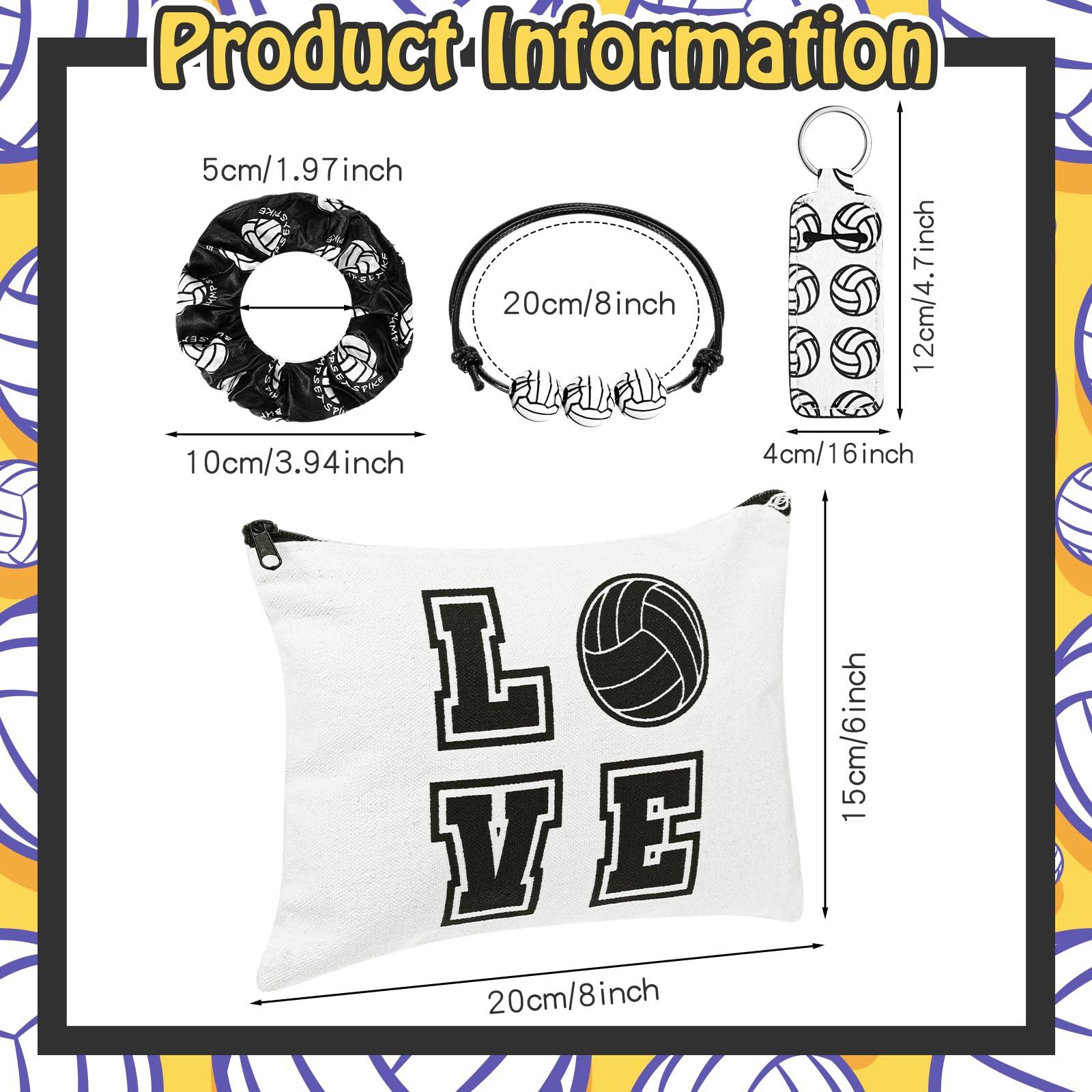 Heigble Heigble 60 Pcs Volleyball Gifts Volleyball Party Favors Volleyball 12 Cosmetic Makeup Bags 12 Hair Scrunchies 12 Charm Bracelet 12 Lip Balm 12 Volleyball Lipstick Holder Keychain for Team Gifts