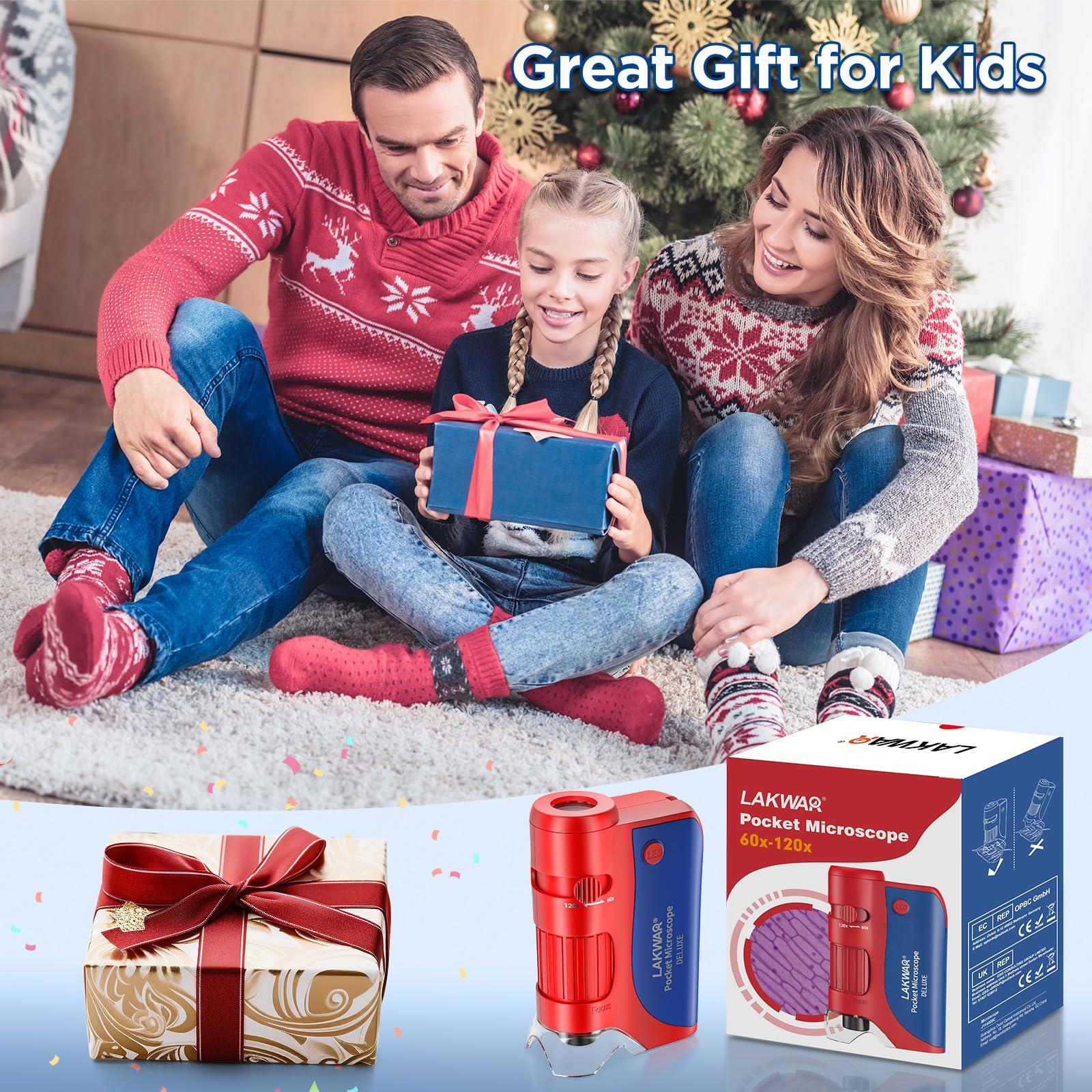 LAKWAR 60x-120x Mini Pocket Microscope for Kids Adults, Portable Handheld Microscope with Microscope Slides, Miniscope Portable Microscope for Kids Little Scientist Students School Minilabsters Education