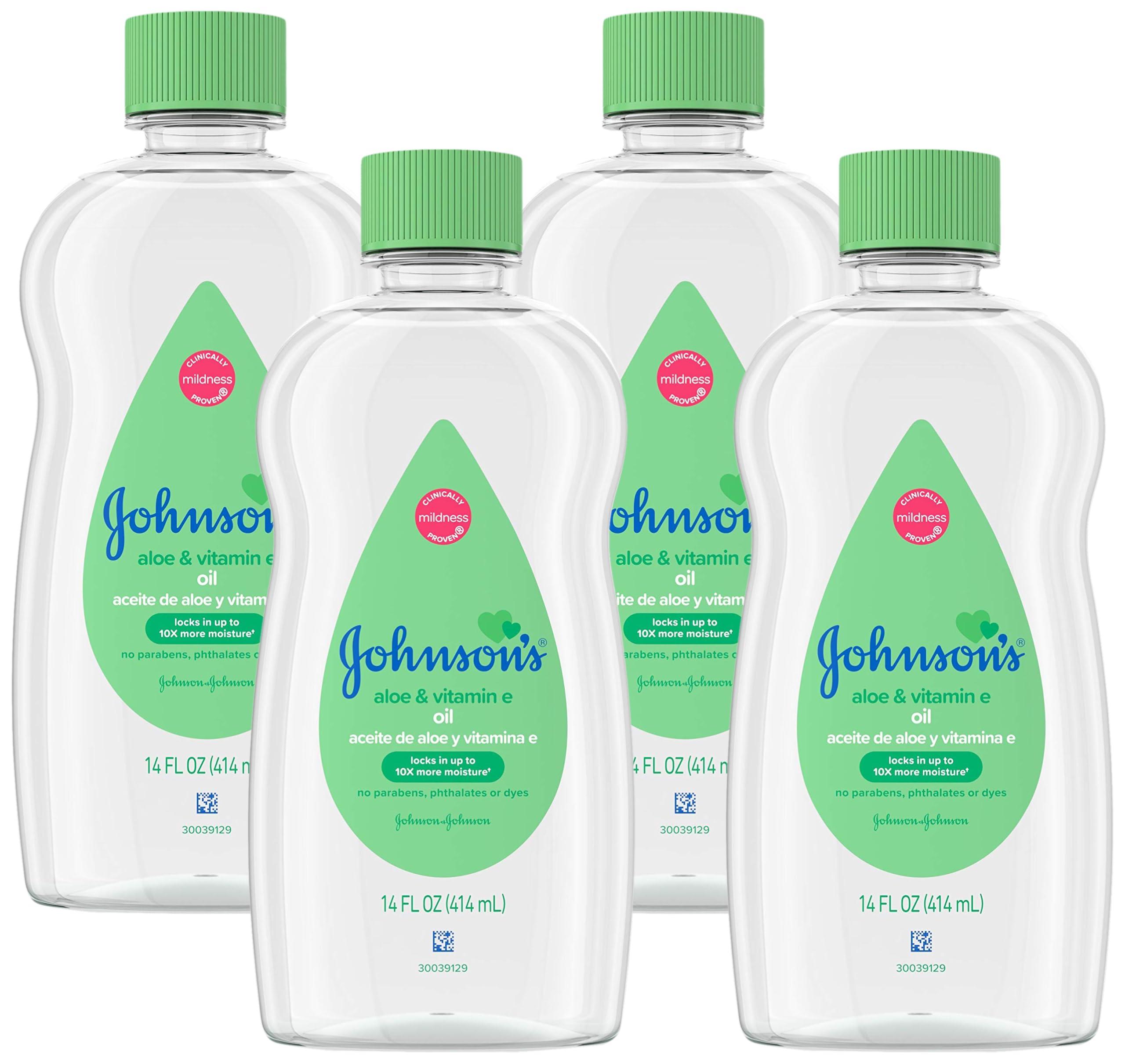 Johnson\'s Baby Johnson's Baby Johnson & Johnson Baby Oil, Aloe Vera & Vitamin E, Multicolor, 14 Fl Oz (Pack of 4)