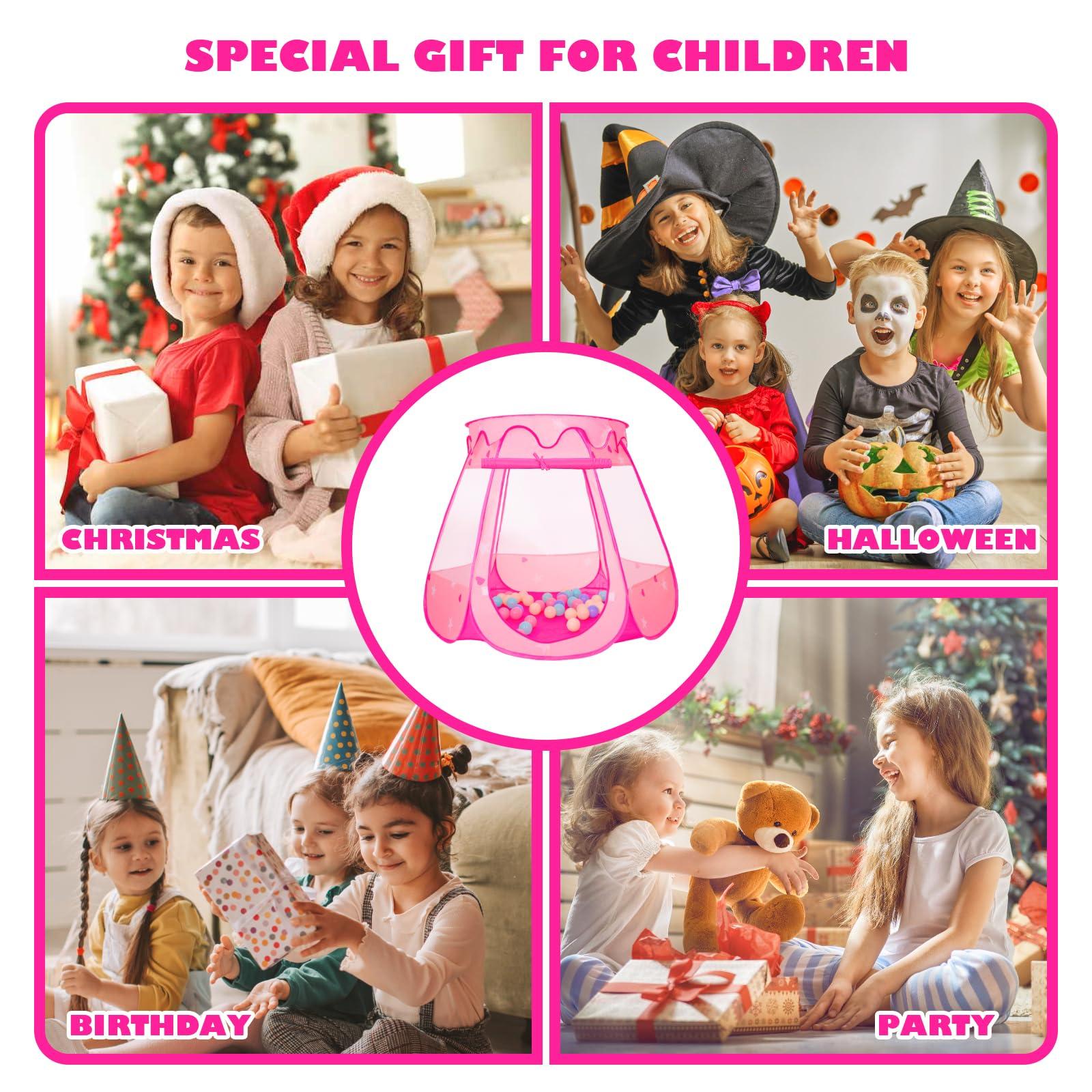 Volscity Pop Up Princess Tent with 50 Balls,Ball Pit with Star Lights for 1 2 3 Year Old Girl Birthday Gift,Princess Toys for Toddlers with Carrying Bag,Play Tent for Kids Indoor|Outdoor