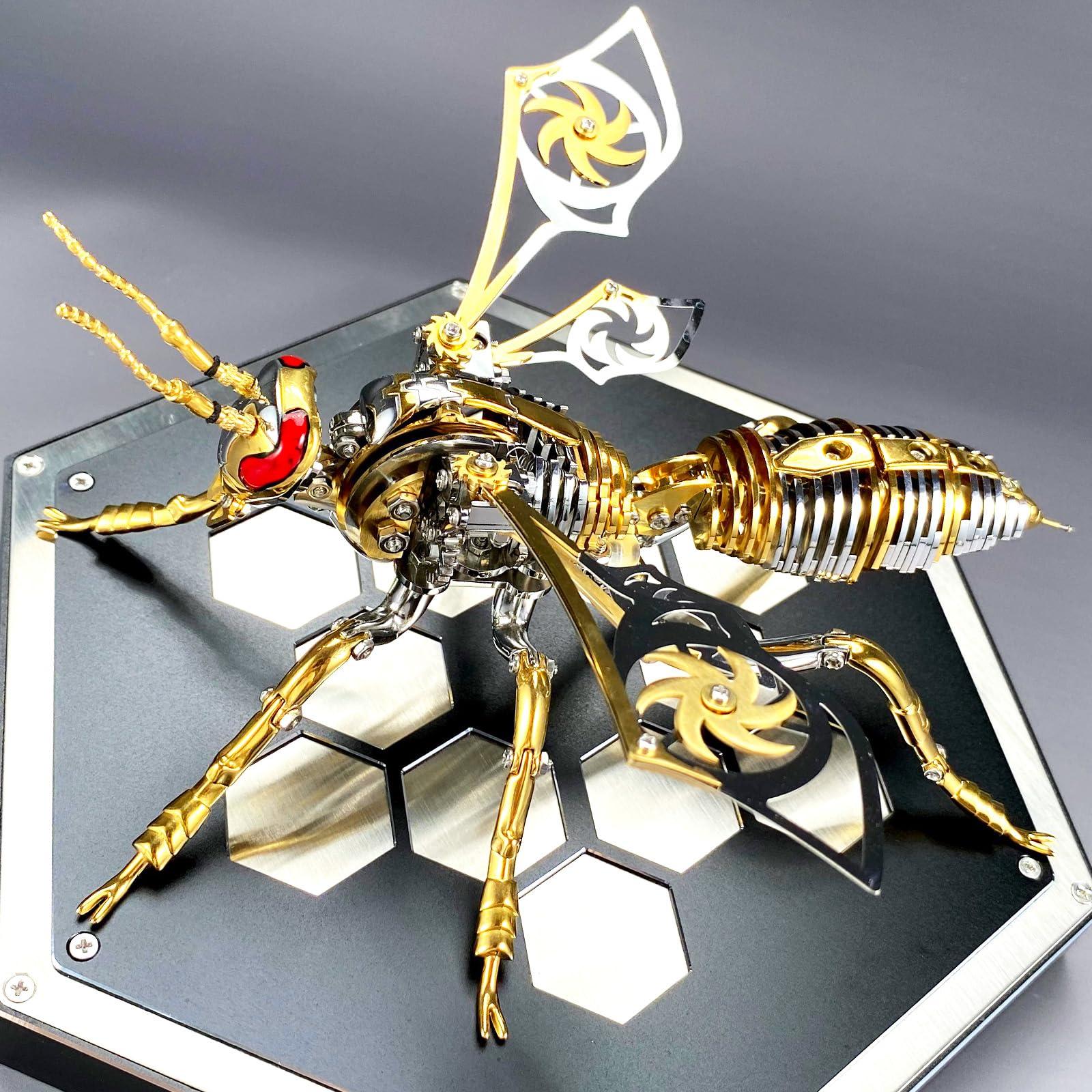 OreilleStar 3D Metal Puzzles for Adults: Northern Giant Hornet Metal Model Kits, 3D Metal Puzzle Mechanical Wasp Building Blocks, Difficult DIY for Assembly, Birthday Gifts for Men (3D Metal Wasp-Silver Gold)