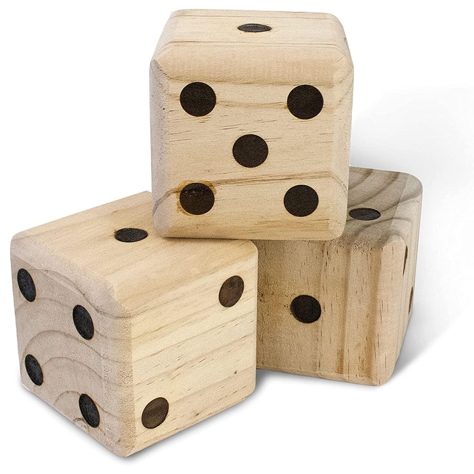 Yard Games Giant 3.5" Wooden Yard Dice with Laminated Yardzee and Farkle Scoresheets and Durable Carrying Case