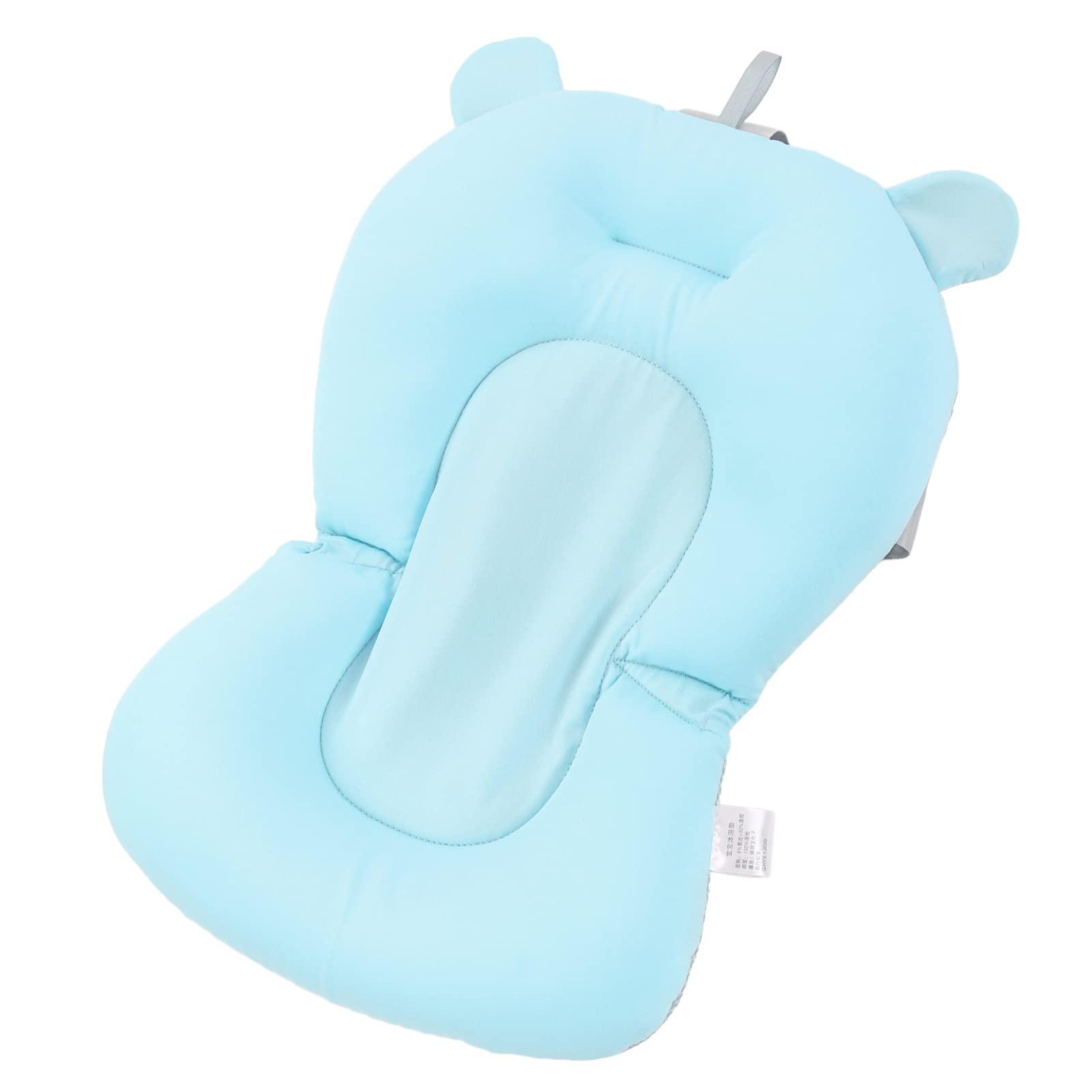 Pomya Baby Bath Seat, Baby Bath Tub Cushion for Bathtub Sink for Infant Newborn, Floating Foldable Adjustable Infant Bath Supporter, Easy to Clean (Blue Bear)