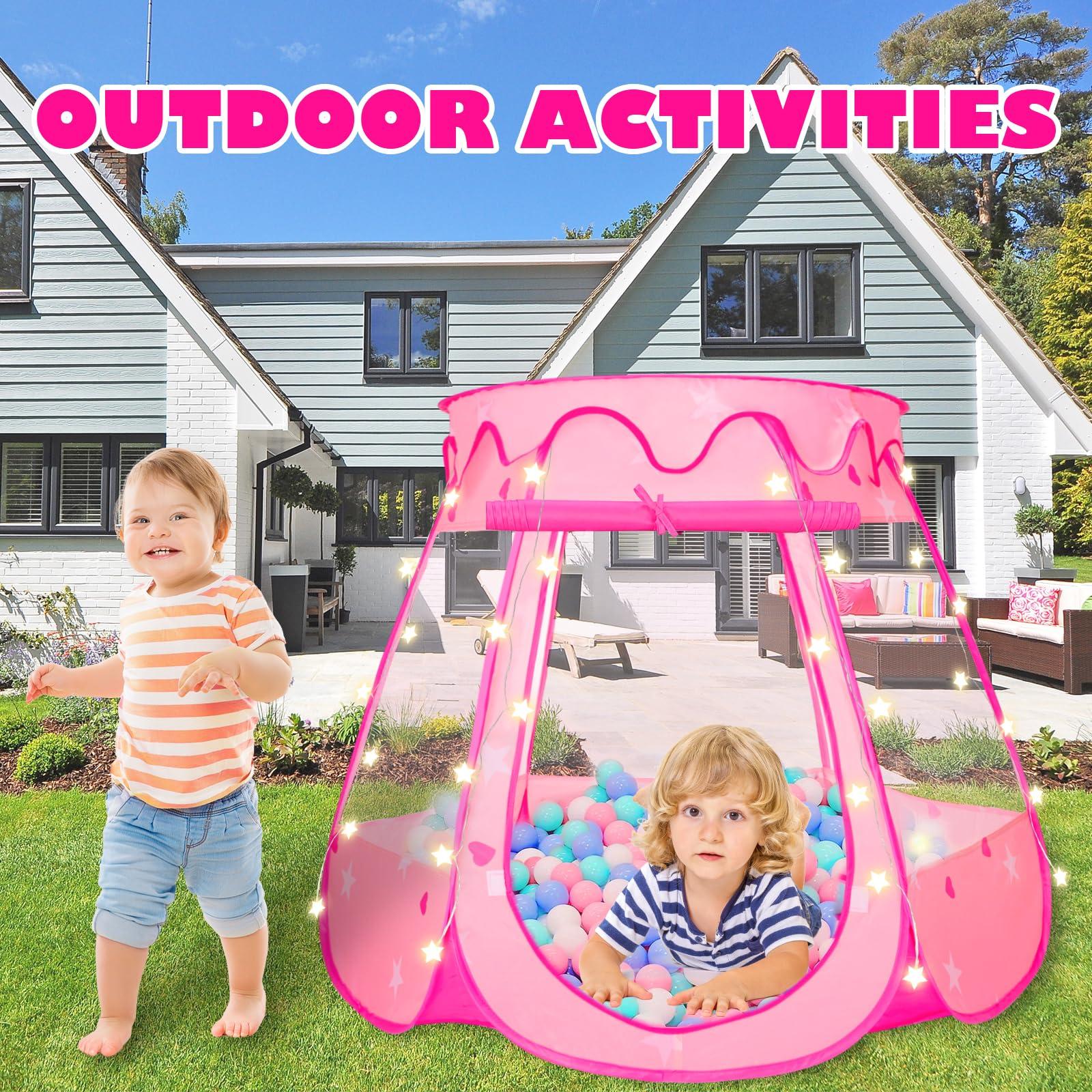 Volscity Pop Up Princess Tent with 50 Balls,Ball Pit with Star Lights for 1 2 3 Year Old Girl Birthday Gift,Princess Toys for Toddlers with Carrying Bag,Play Tent for Kids Indoor|Outdoor