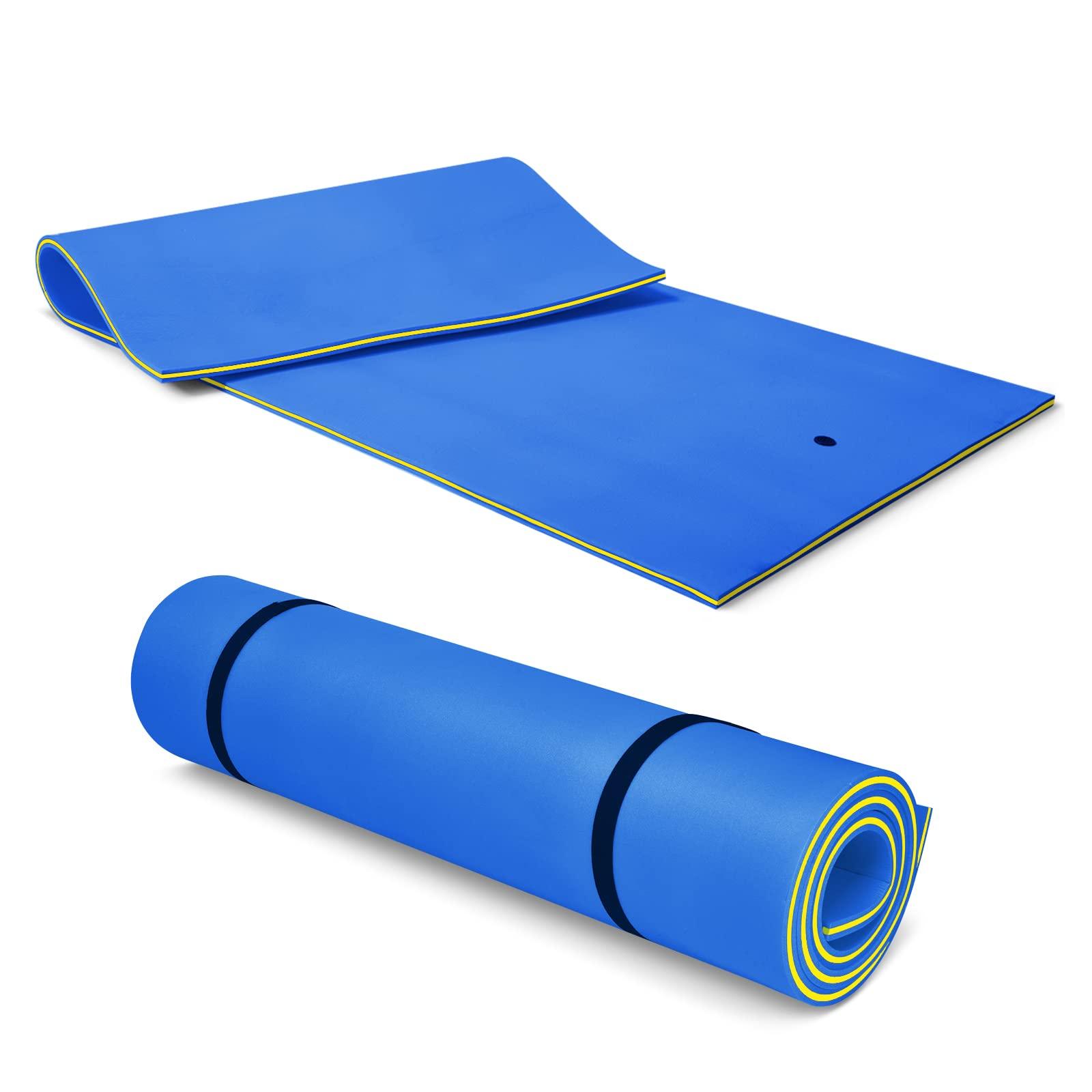 S AFSTAR S AFSTAR 12FT x 6FT Floating Water Mat, 3-Layer XPE Foam Floating Pad with Mooring Device & Roll-Up Straps, Floating Matt for 4-6 Person 880LBS Load, Lily Pad Floating Mat for Lake Pool (Navy)