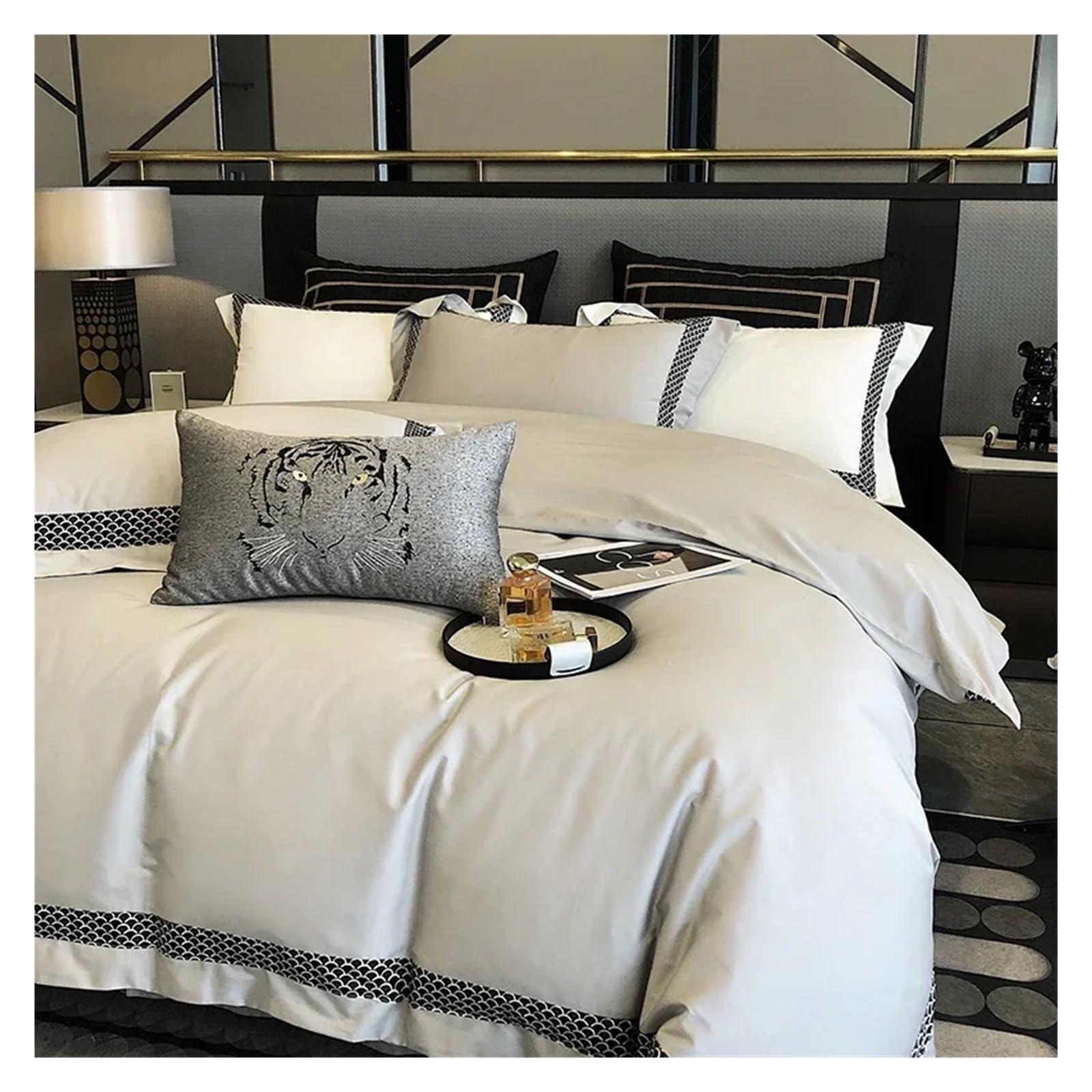 ADovz ADovz White 1000TC Egyptian Cotton Luxury Hotel Style 4Pcs Bedding Set Broad Side Embroidery Duvet Cover Set Pillowcases Bed Sheet Set,Bed Sheets