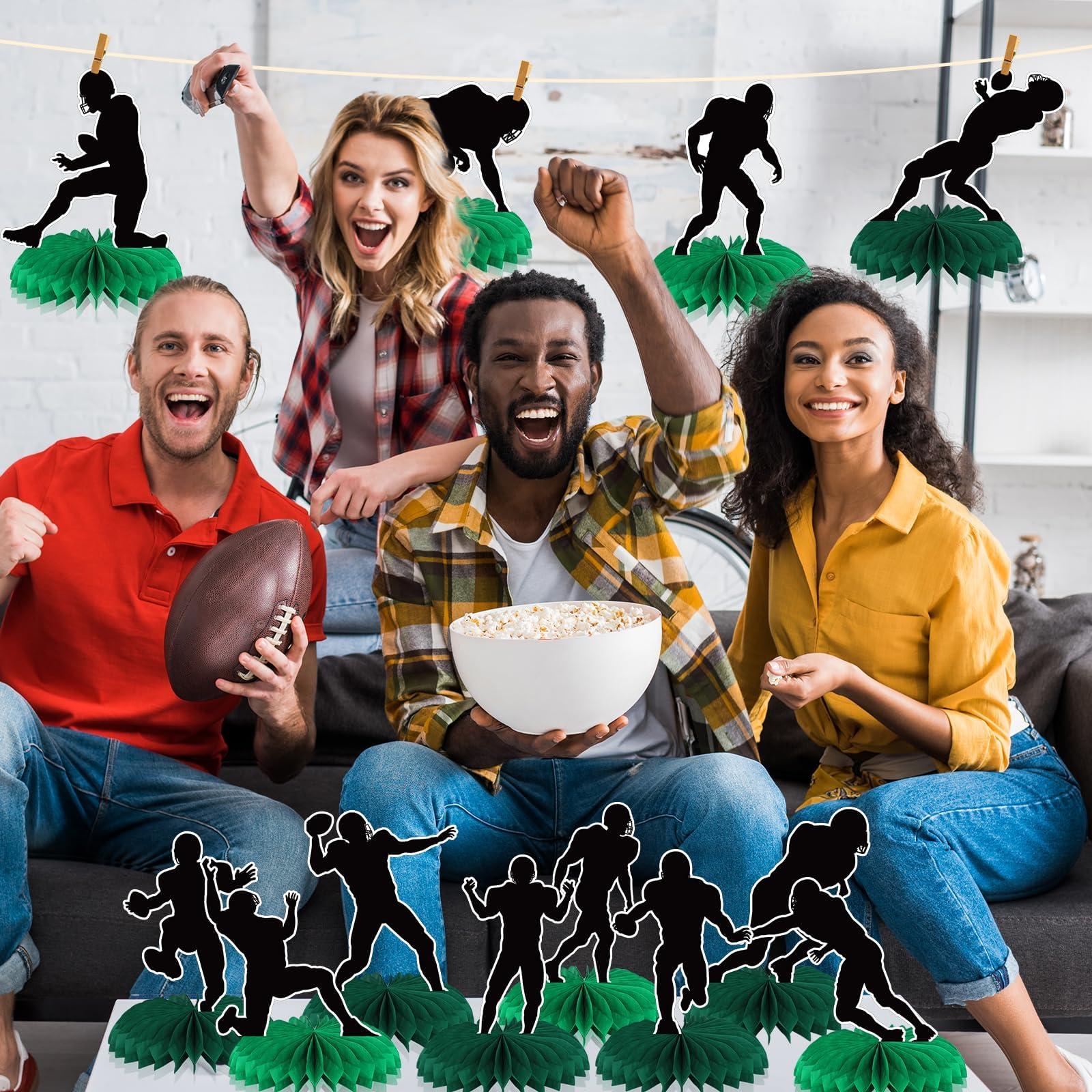 QOUBAI QOUBAI 12Pcs Football Honeycomb Centerpieces Football Player Party Decorations Sports Party Decor Table Toppers Birthday Party Decoration for Baby Shower Gameday Tailgate Party Favor Supplies