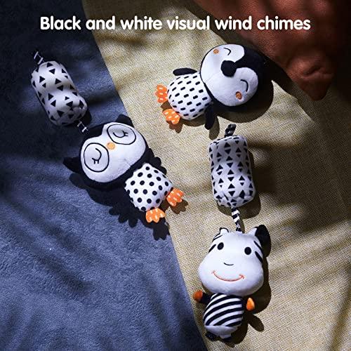 TUMAMA TUMAMA Black and White Baby Toys for 3 6 9 12 Months,Plush Hanging Rattles,Newborn Stroller Toys for Boys and Girls,4 Pack