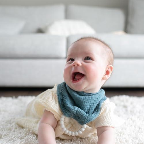 Dr. Brown\'s Dr. Brown's Muslin Bandana Bibs with Snap-On Removable Beaded Teether, Cotton Baby Bib for Teething & Drooling, Light Blue/Teal, 3m+, 2 Pack