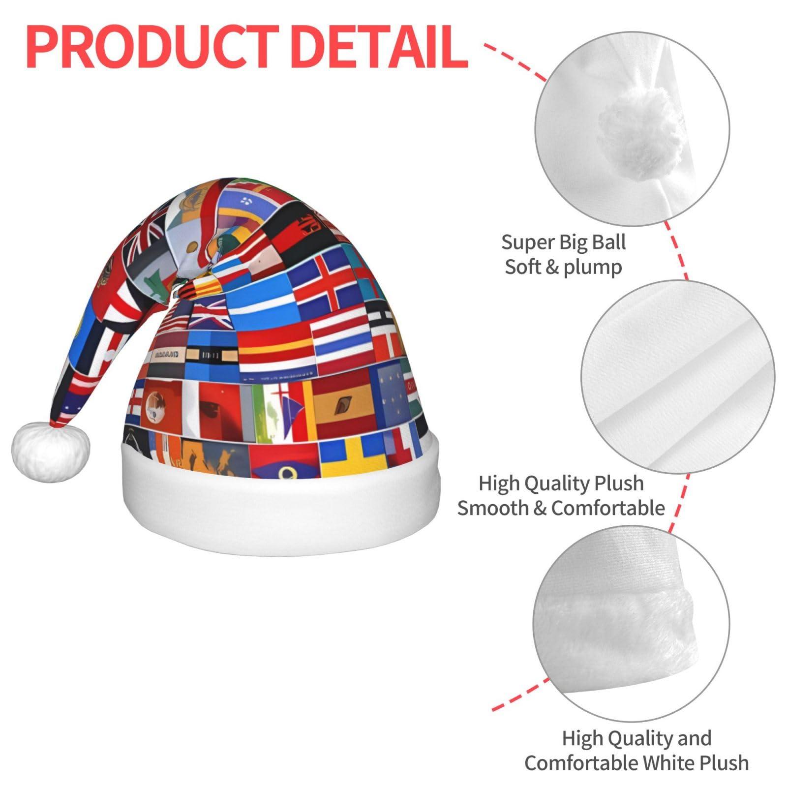 SamLng Various flags Christmas Hat - Classic Santa Xmas & New Year Party Headwear - Perfect for Holiday Celebrations, Halloween