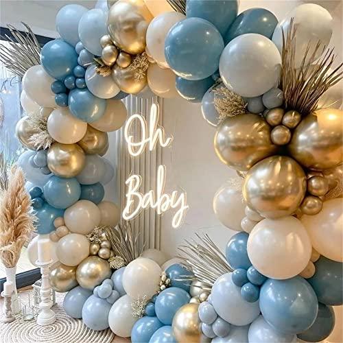 GIHOO Dusty Blue Balloon Garland Arch Kit 165pcs White Sand Pastel Macaron Blue Ocean Blue Chrome Gold Balloon Boho Baby Shower Wedding Boy Birthday Decoration