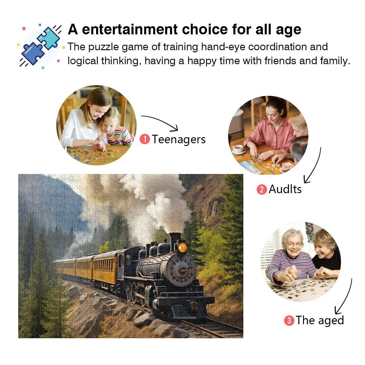 Joisal Old Train Jigsaw Puzzles, 1000 Piece Puzzles for Adults, with Letters on Back, 500 Piece Jigsaw Puzzles