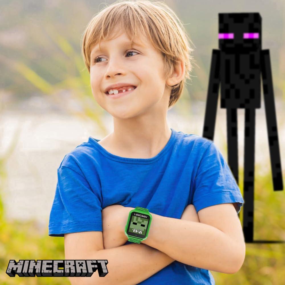 Accutime Minecraft Kids Smart Watch Touchscreen Interactive Watch with 10 Customizable Clock Faces, Built-in Camera, Video Recorder, Alarm, Calculator, Games & Pedometer Fits Wrists 5.5" to 8"