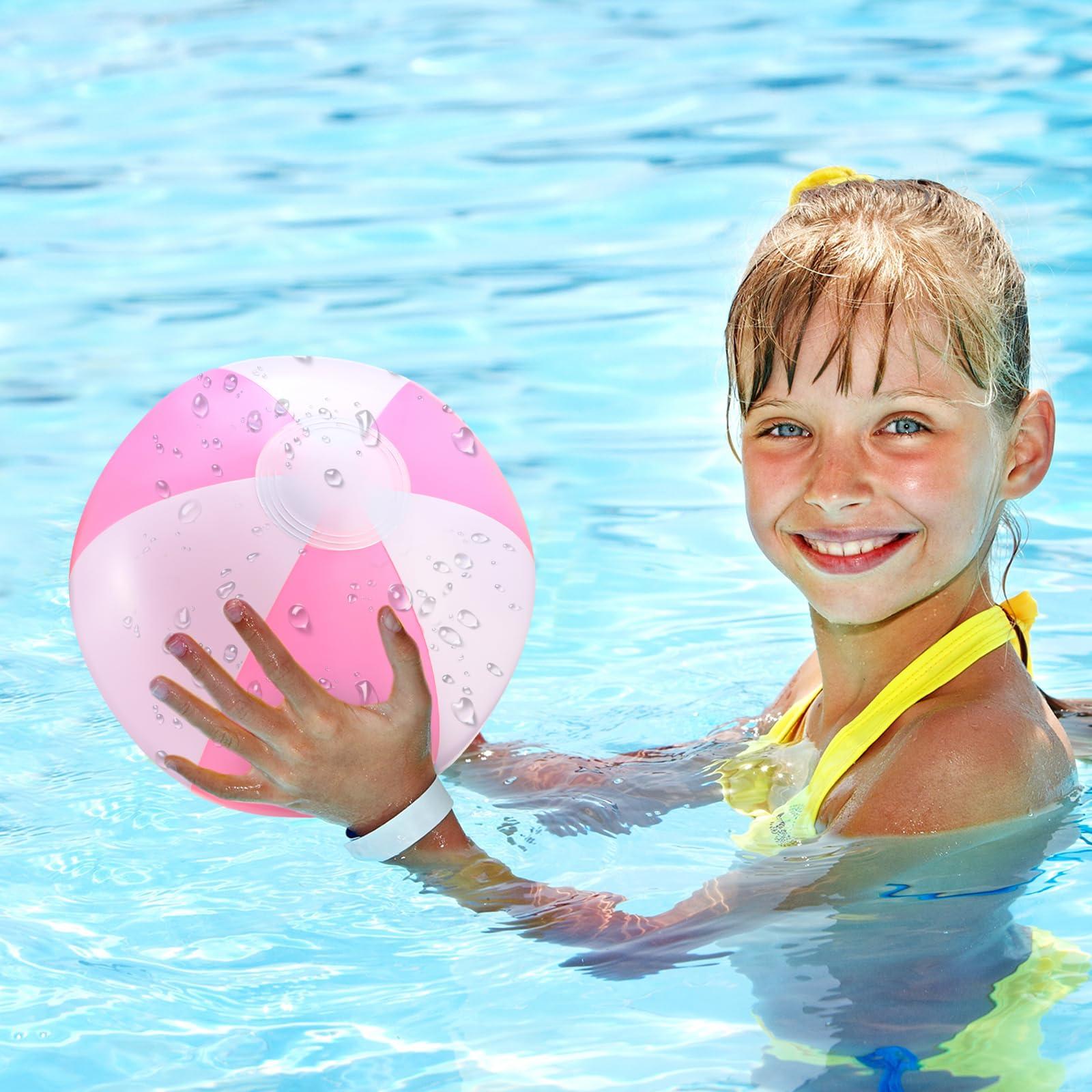 Lunmon Lunmon 24 Pieces Pink and White Inflatable Beach Ball Round Pool PVC Balls Bulk Pool Party Favors Blow up Game Summer Toys for Swimming Hawaiian Tropical Theme Party Supplies(12 Inch)