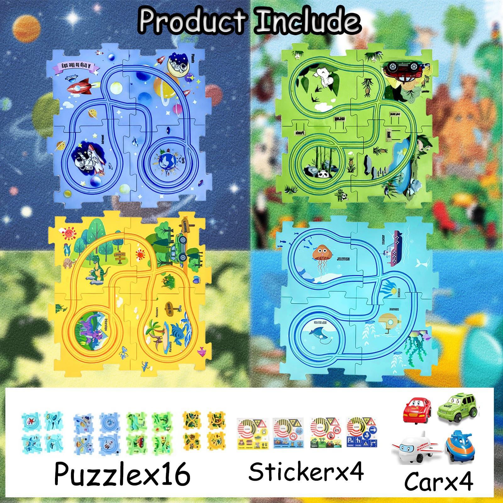 Aesinos Nukids Puzzle Racer Kids Car Track Set,Puzzle Racer Kids Car Track Set, Toys for 3 4 5 6 Year Old Boys,Rail car Puzzle Track Play Set Toys Rail car Puzzle Track Play Set (4PCS 4-in-1, 5PCS)