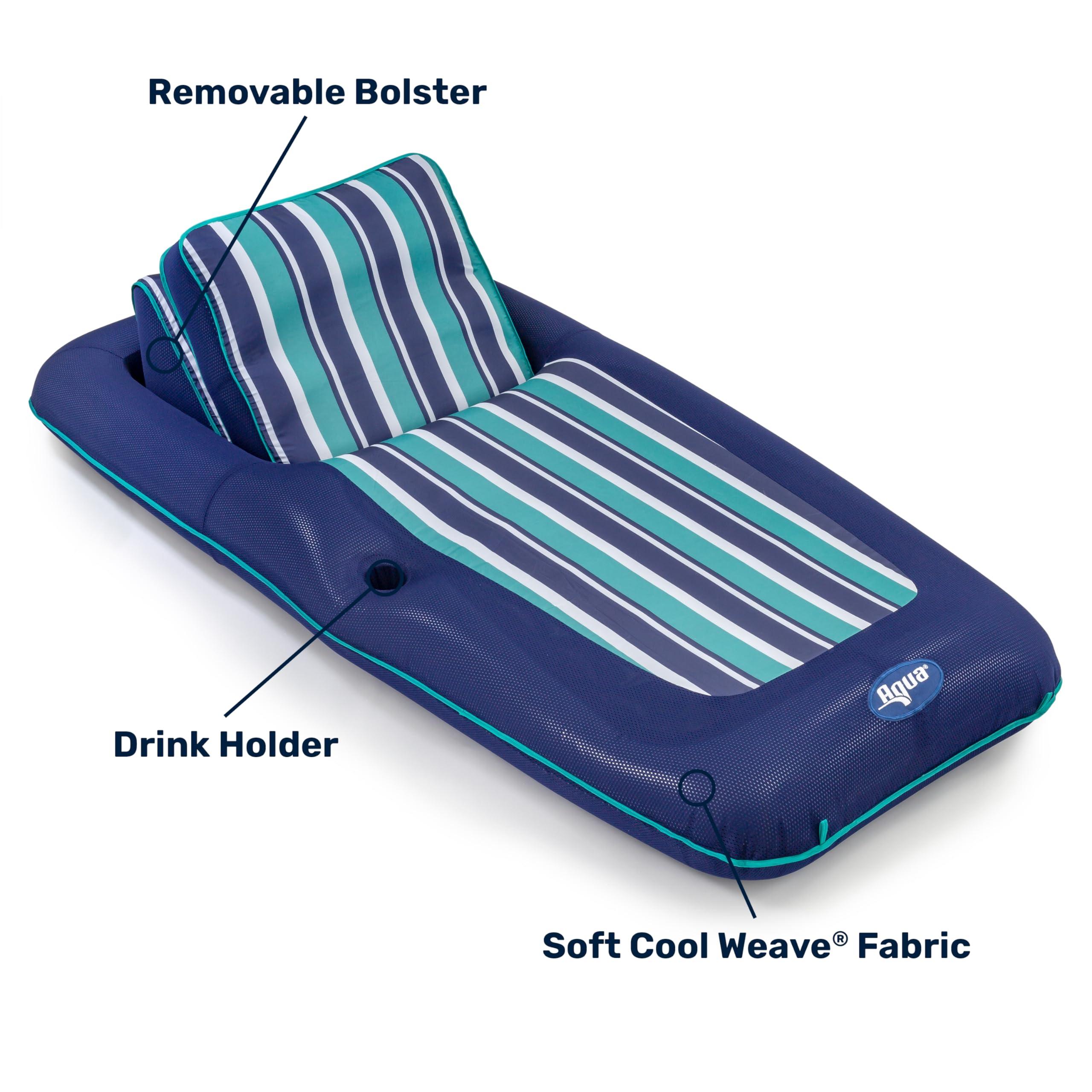Aqua LEISURE Aqua Premium Convertible Pool Float Lounge Extra Large Heavy Duty, Inflatable Pool Floats for Adults with Cupholder Navy/Green/White Stripe