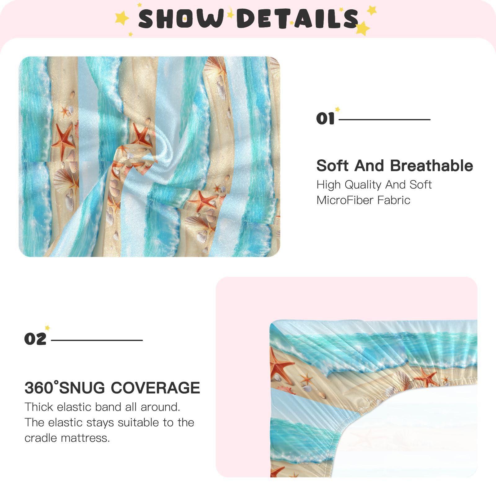 STAYTOP STAYTOP Blue Sky Beach Shell Crib Sheets Girl & Boy,Toddler Bed Sheets Set,Airplane Pattern Fitted Crib Sheet for Standard Crib & Toddler MattressM, M:52289in