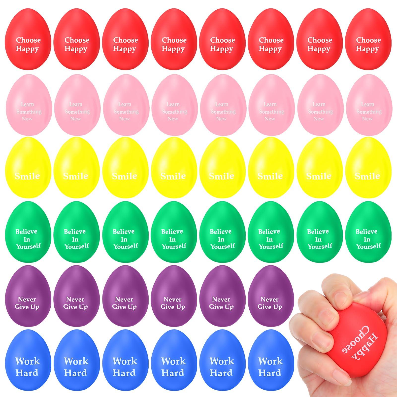 Hollowfly Hollowfly 48 Pcs Motivational Stress Balls Inspirational Stress Balls Stress Relief Ball Squeeze Eggs with Quotes Sensory Toy Colorful Foam Balls Graduation Gift