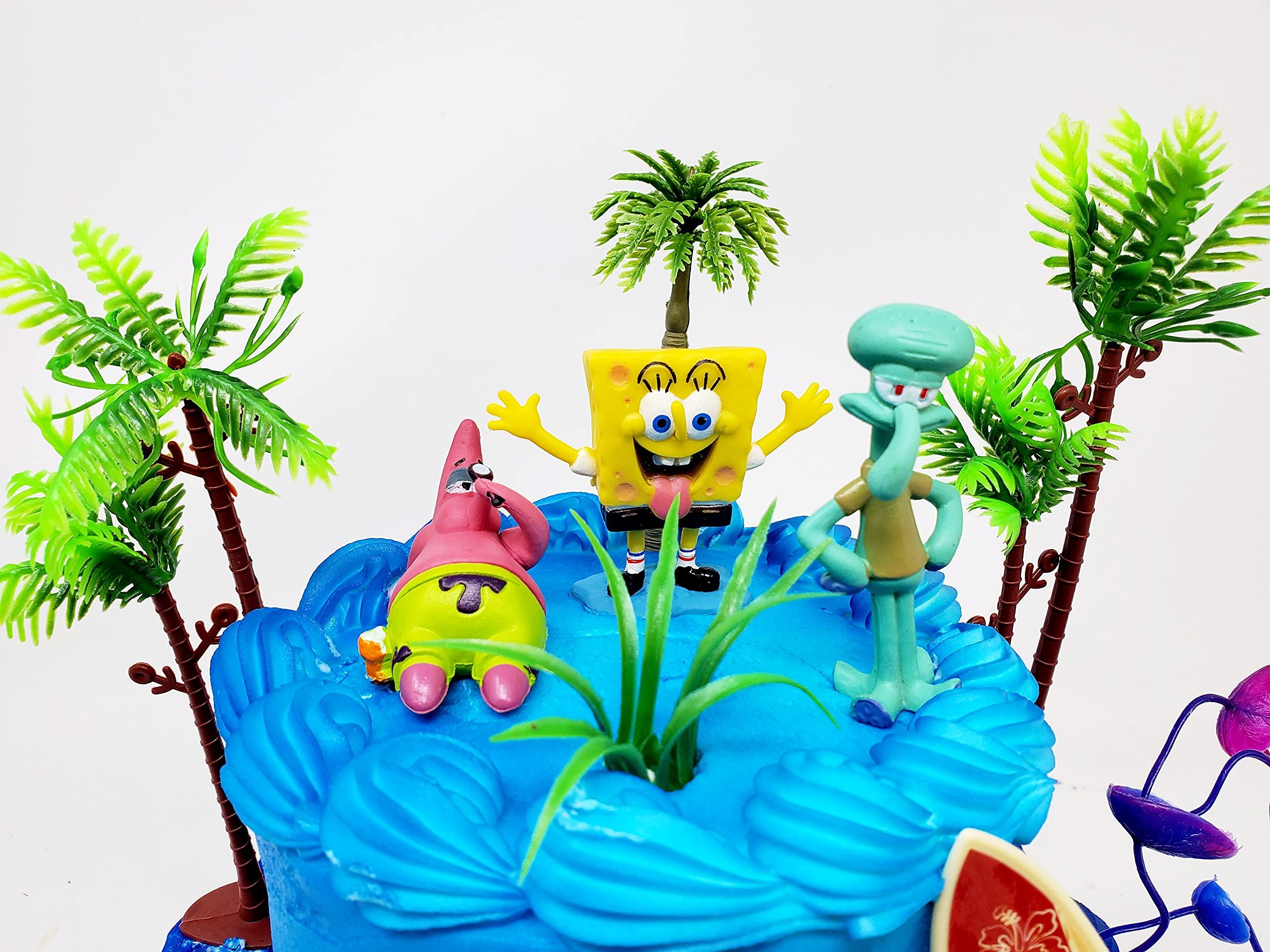 Birthday Celebrations Spongebob Squarepants Cake Topper with Random Character Figures and Decorative Accessories (Unique Design)