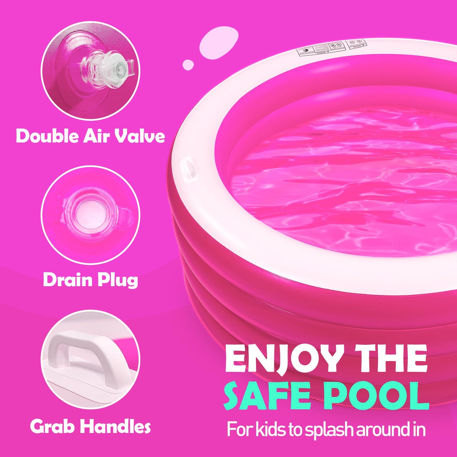 Biange Biange Blow Up Pool, 72\" X 30\" Deep Round Inflatable Swimming Adult Pool, Backyard Inflatable Pool for Kids Swimming, Pink