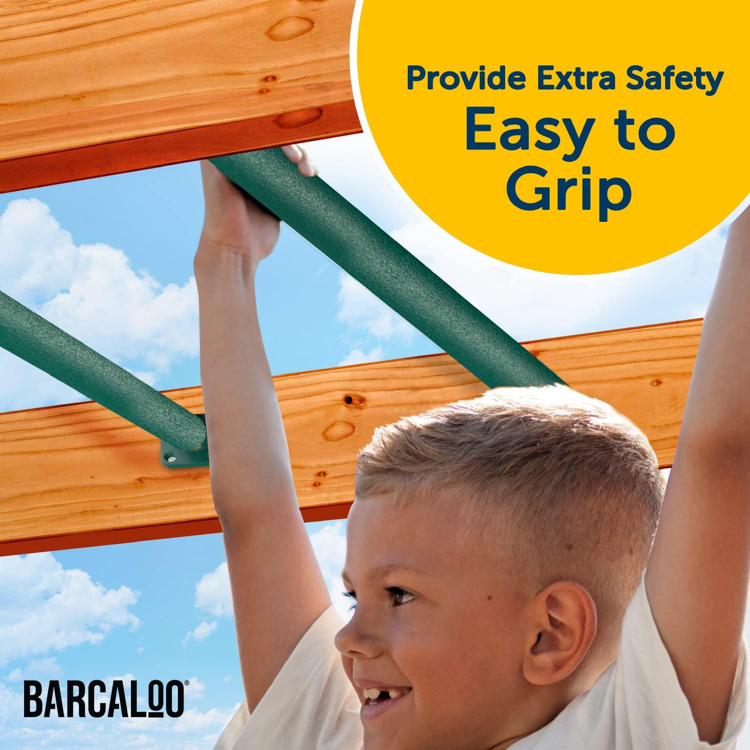 Barcaloo Bacaloo 16.5 Inches Monkey Bars for Kids Outdoor - 8 Green Powder Coated Bars, Set of Two 37 Inch Safety Handle Bars, and Set of Two 9.5 Inch Safety Handle Bars