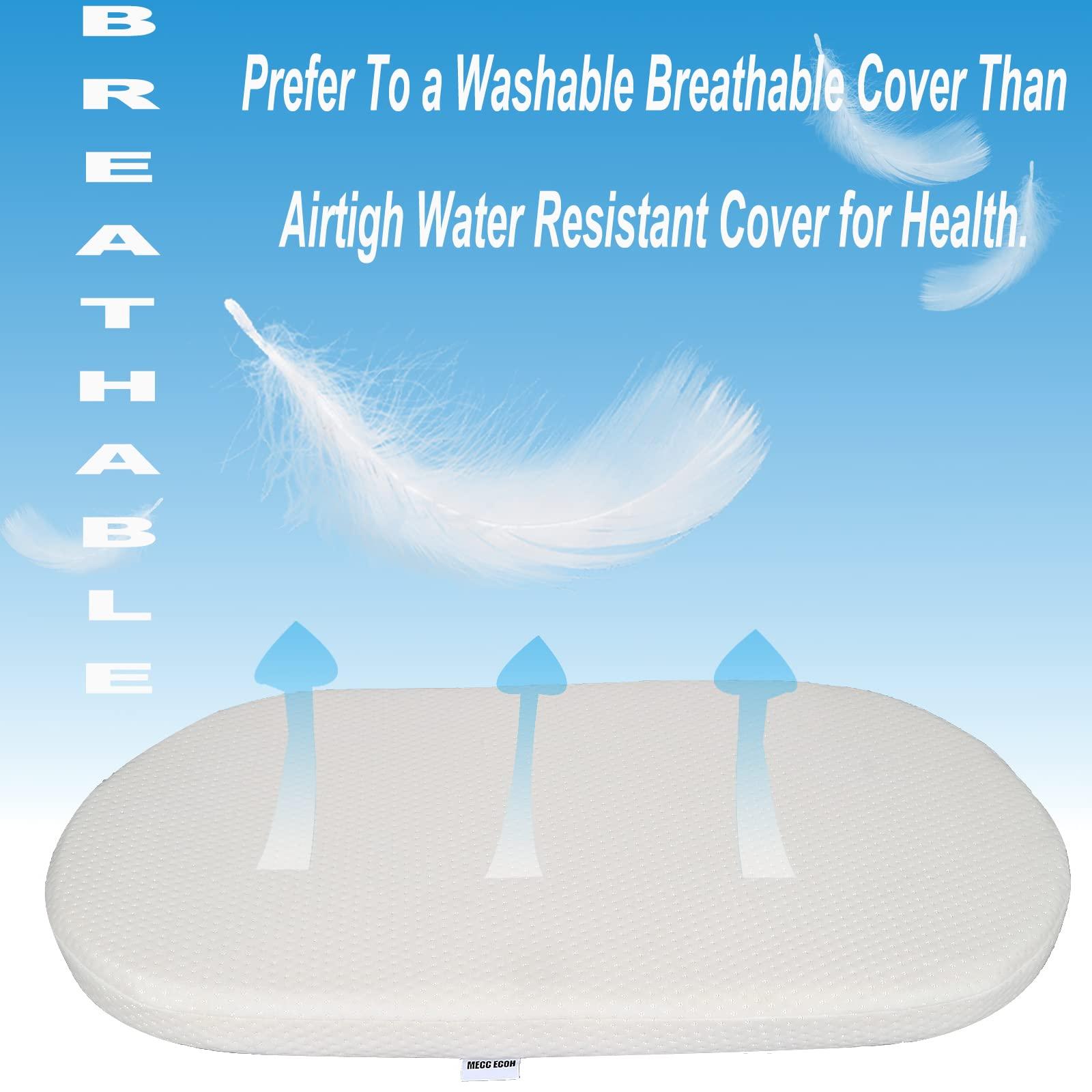 Mecc ecoh Mecc ecoh Baby Bassinet Mattress with 100% Breathable Cover, Water-Resistant Lining Rattan Oval Bassinet Pad, Hypoallergenic, Non-Toxic, Safer, Hypoallergenic, for Moses Basket, 15" x 30" x 2"