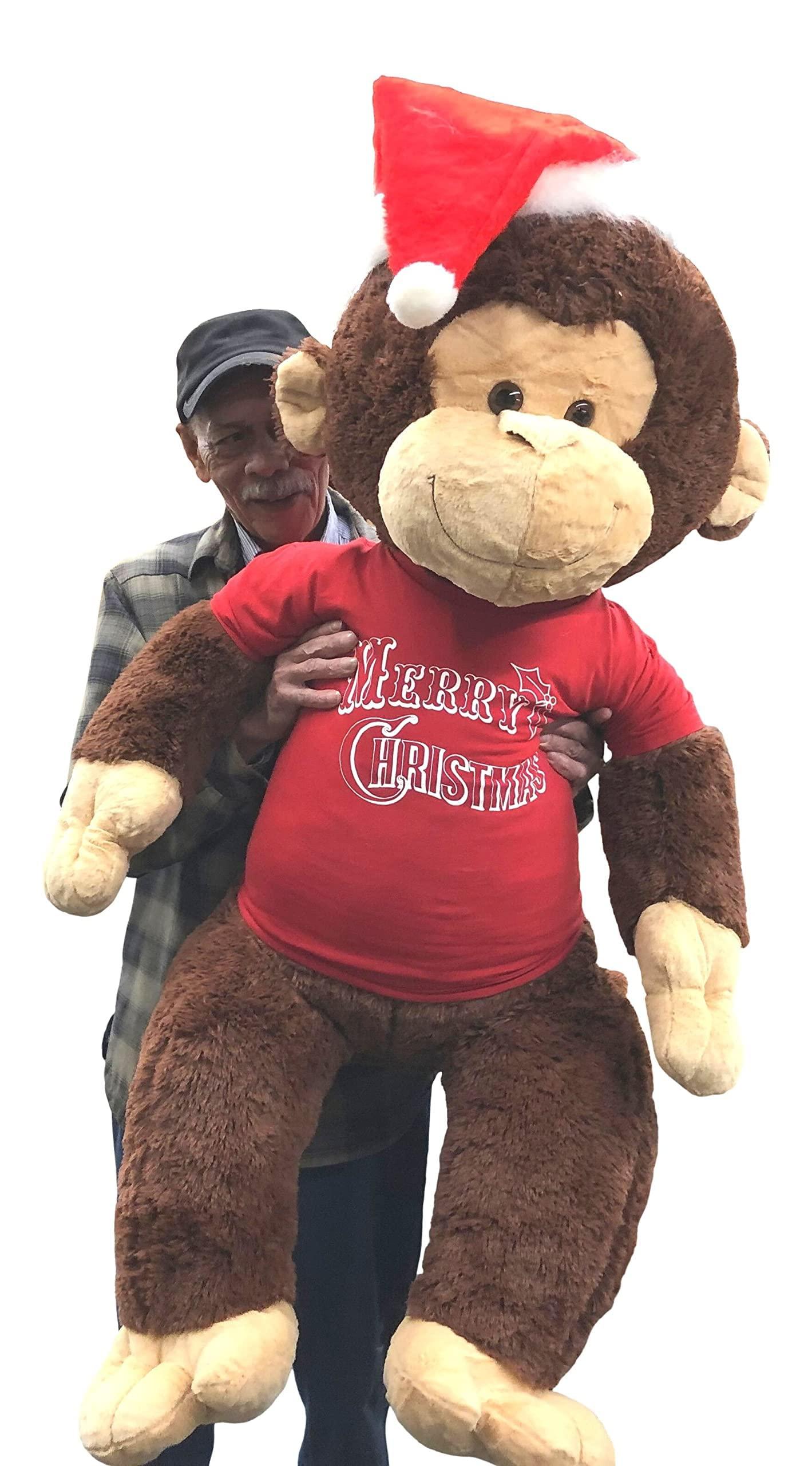 Big Plush Big Plush Giant Stuffed Monkey Wears Christmas Hat & Shirt - Large 4-Foot Extra-Soft Jumbo Plush Animal - 48 inches Huge Gigantic Animals - Oversized Monkeys - Hug a Santa Stuffed Animal