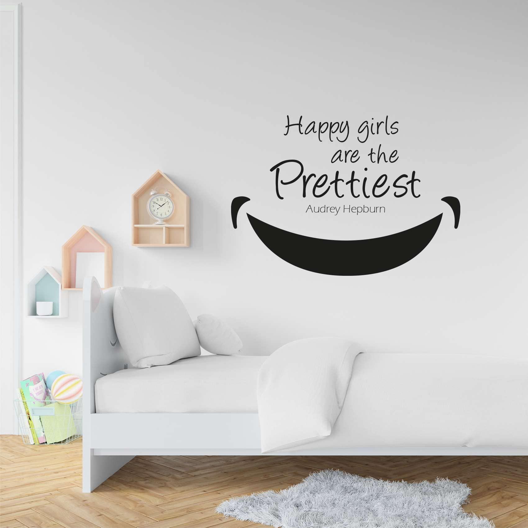 All Things Valuable Happy Girls Are The Prettiest - Audrey Hepburn Quote Inspirational One Big Beautiful Smile Dimples Vinyl Wall Art Wall Sticker Wall Decal Home Room Decoration Decal Kids Room Dcor Size (10x10 inch)