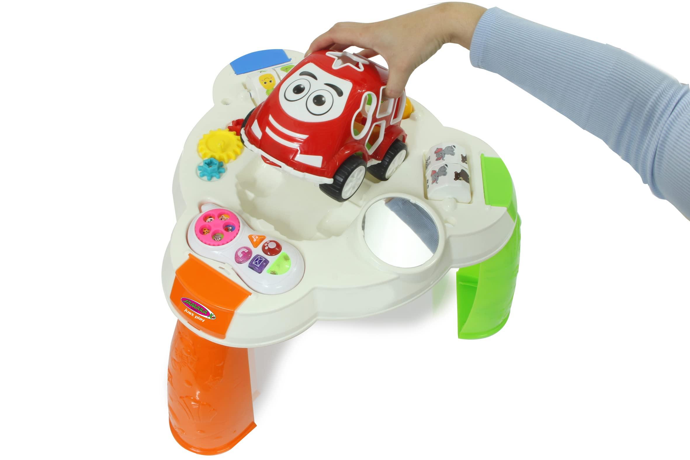 Jamara JAMARA Game Table with Shaped Car and Mobile Phone - Promotes Fine and Gross Motor Skills, Music, LED Light Effects, 10 Shapes in 5 Colours, Mirror, Smooth-Running Plastic Wheels, 13 Pieces